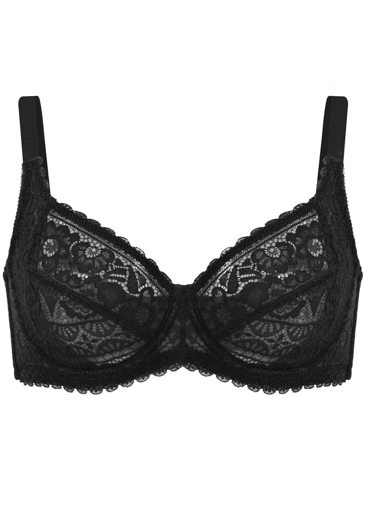 HSIA Freesia Unlined Balconette Bra: Non-Padded Lace Underwire Bra - Black / 38 / DD/E