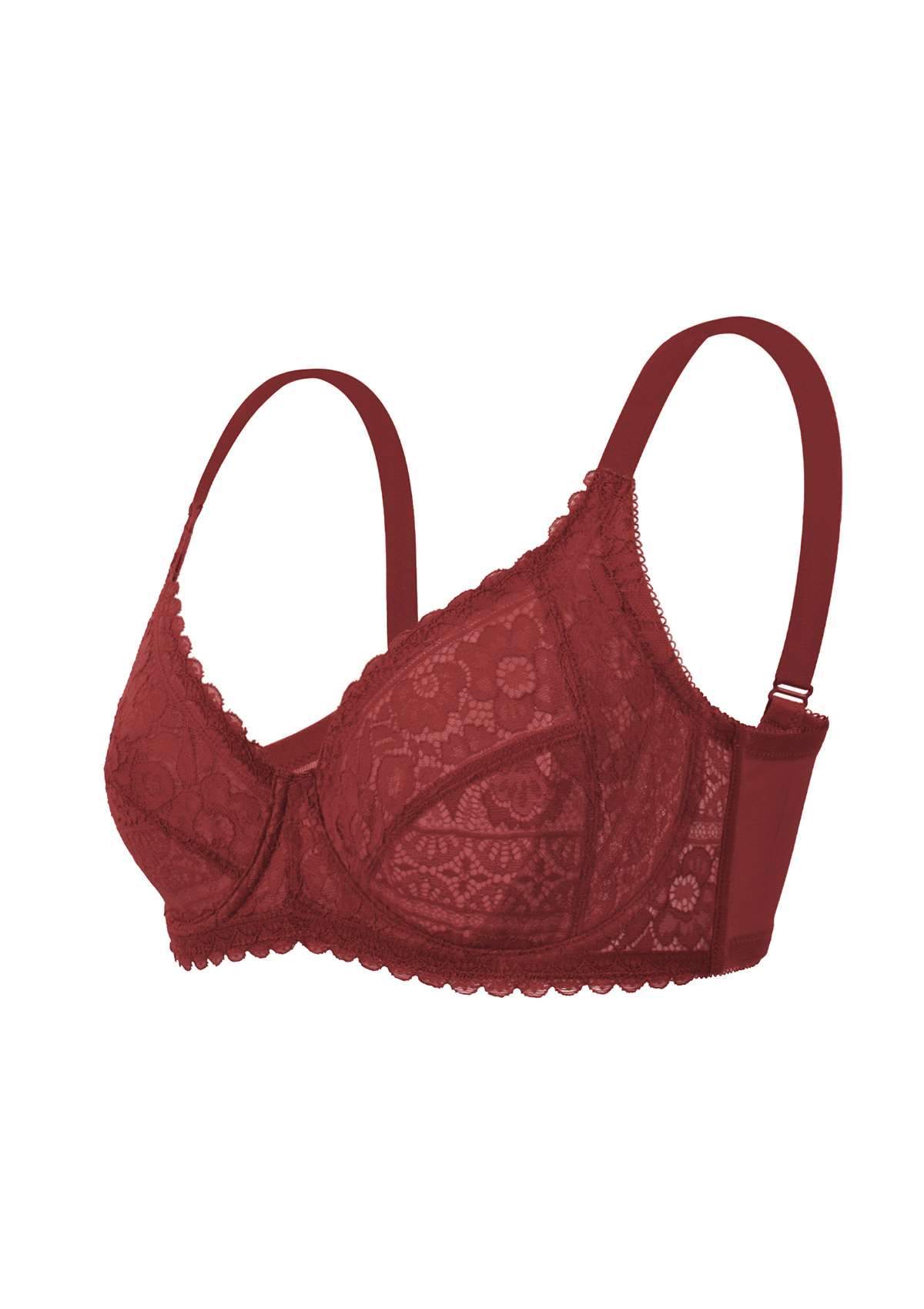 HSIA Freesia Unlined Lace Bra: Bra That Supports Back - Red / 34 / D