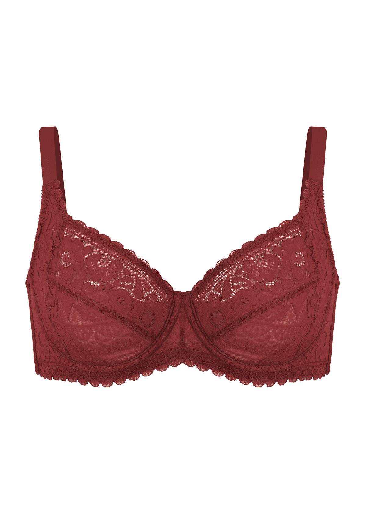 HSIA Freesia Unlined Lace Bra: Bra That Supports Back - Red / 38 / DDD/F