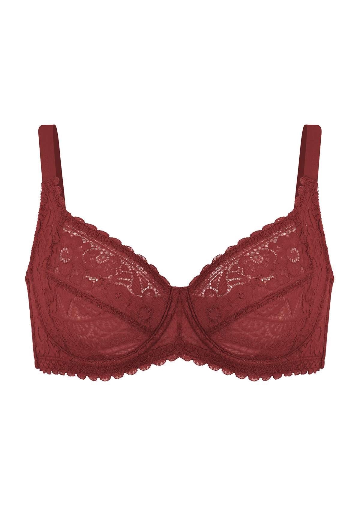 HSIA Freesia Unlined Lace Bra: Bra That Supports Back - Red / 34 / D