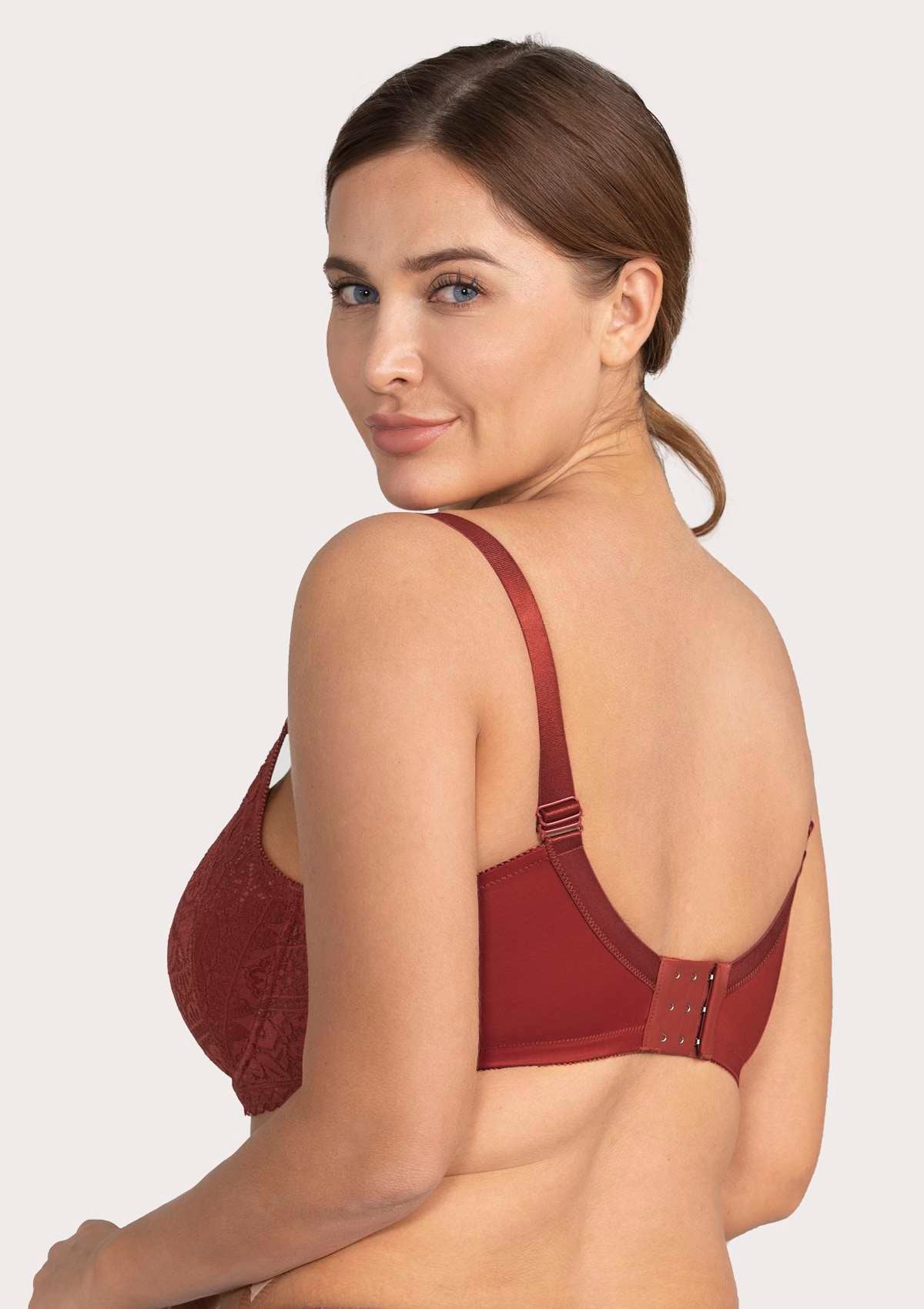 HSIA Freesia Unlined Lace Bra: Bra That Supports Back - Red / 42 / DDD/F