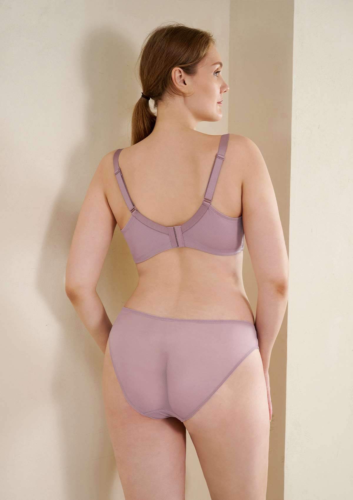 HSIA Florence Lightly Padded Comfort T-Shirt Everyday Bra - Purple Ash / 42 / DD/E