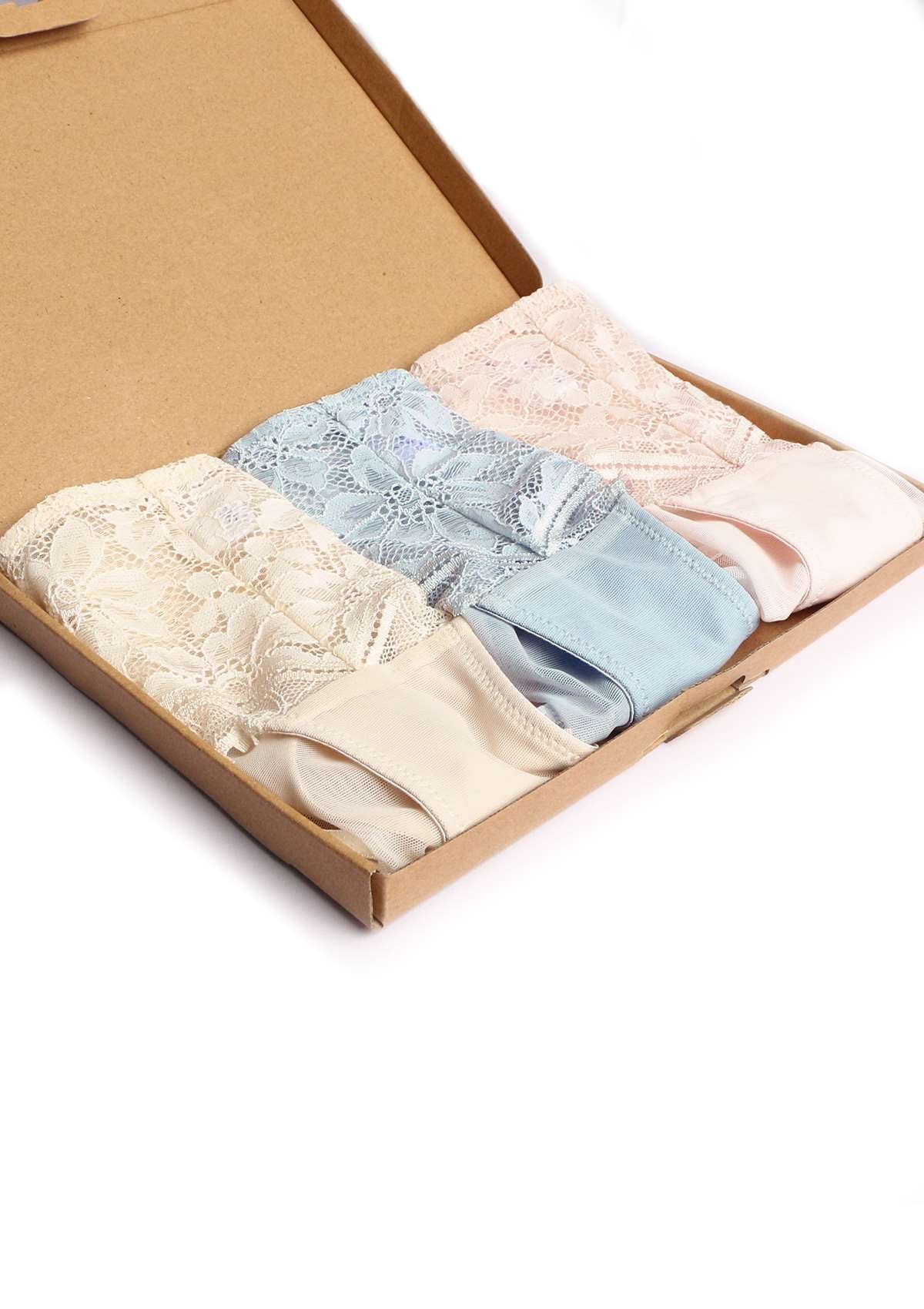 HSIA Silene Sheer Lace Mesh Hipster Underwear 3 Pack - L / Light Blue+Champagne+Light Pink