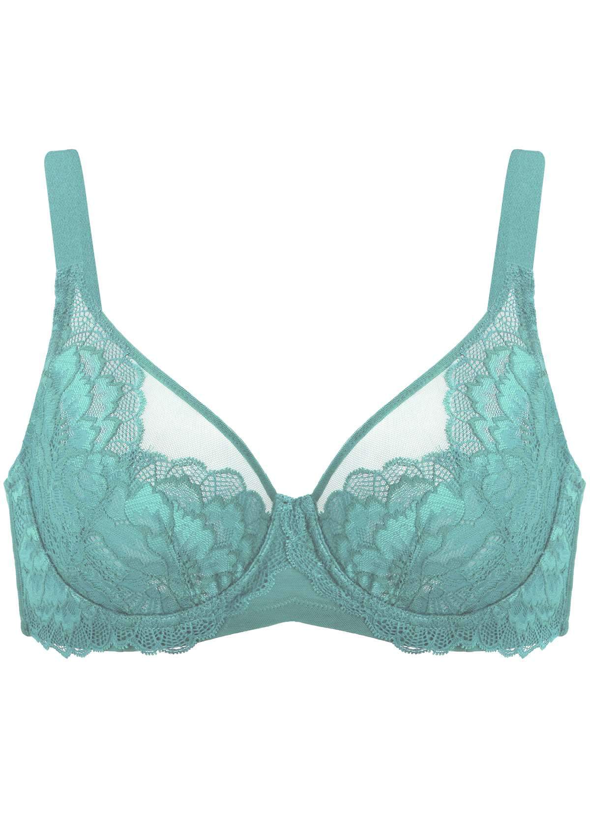 HSIA Peony Lace Unlined Supportive Underwire Bra - Green / 40 / DDD/F