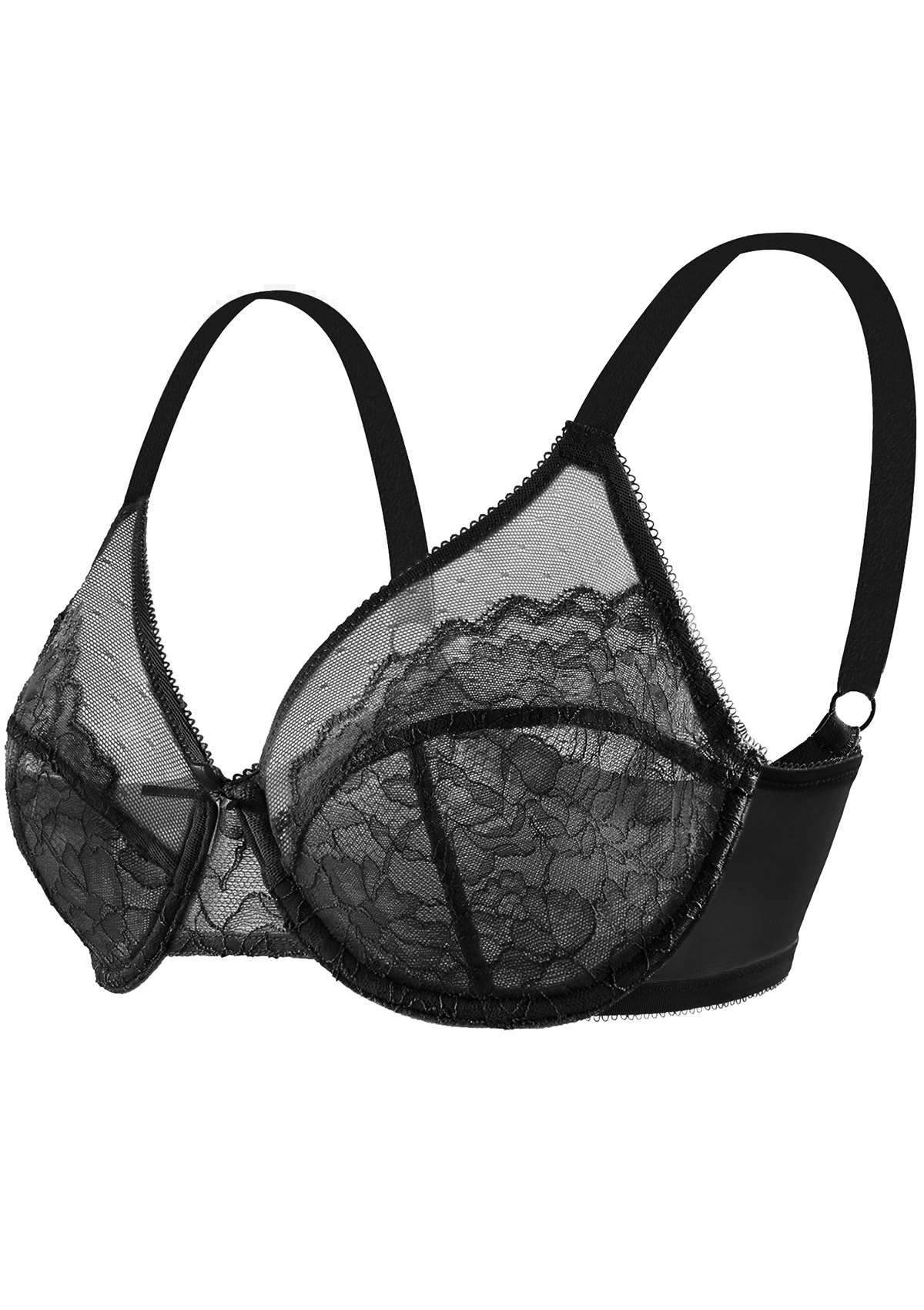 HSIA Enchante Full Coverage Minimizer Bra: Lace Underwire, Unlined Bra - Black / 38 / D