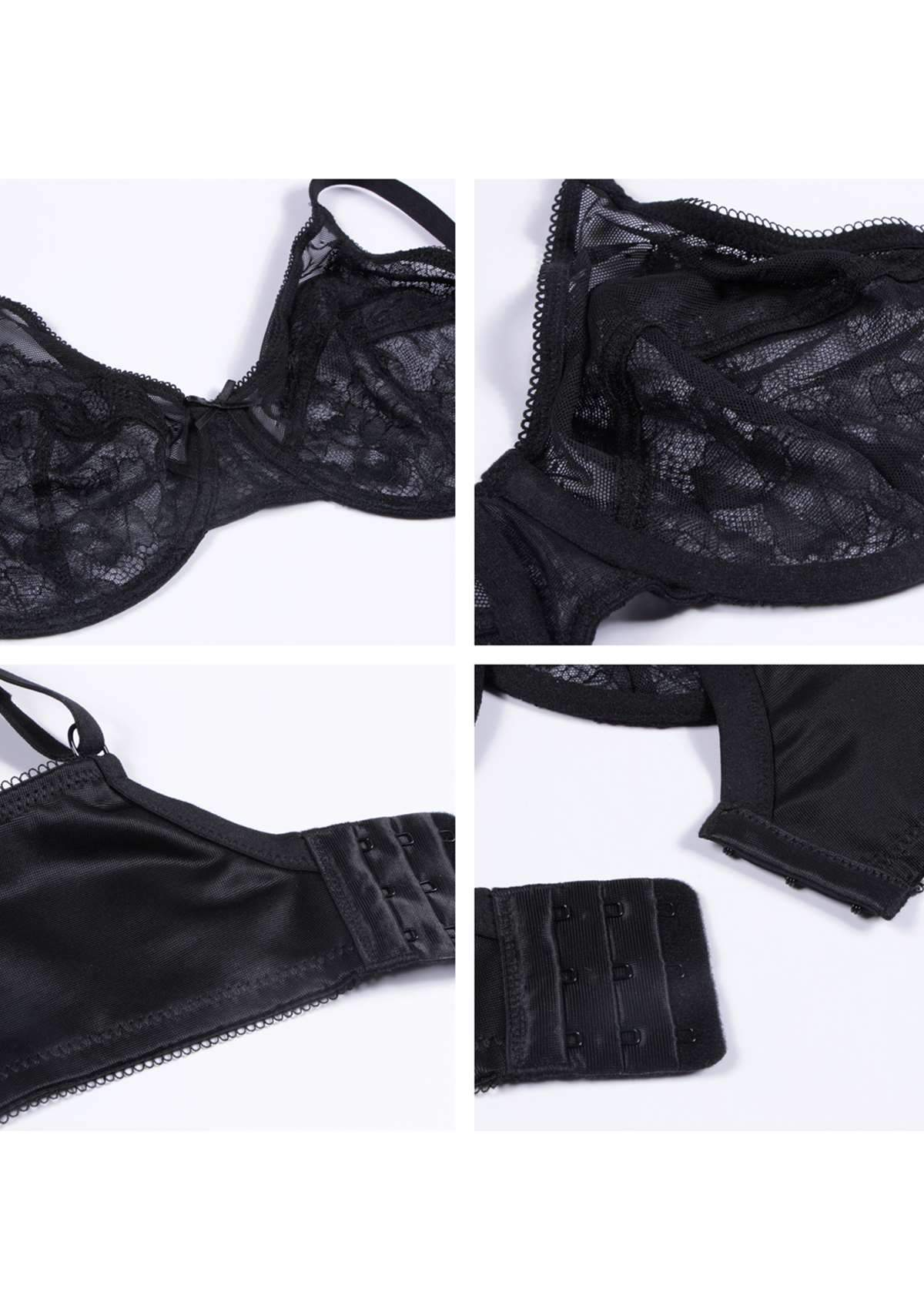 HSIA Enchante Full Coverage Minimizer Bra: Lace Underwire, Unlined Bra - Black / 34 / G