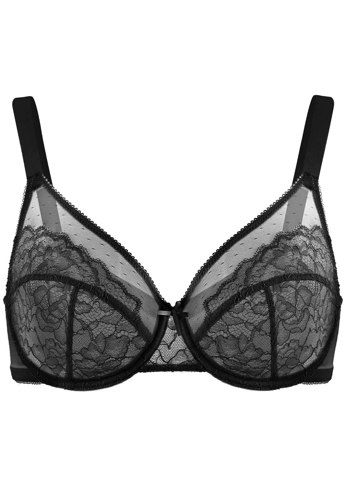 HSIA Enchante Full Coverage Minimizer Bra: Lace Underwire, Unlined Bra - Dark Gray / 40 / G