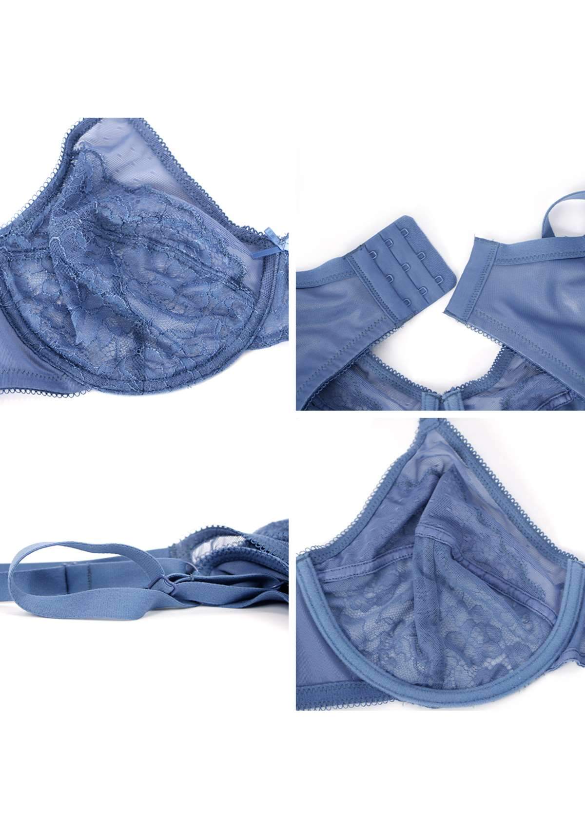 HSIA Enchante Underwire Lace Mesh Bra: Unlined Bra For Plus Size - Denim Blue / 36 / C