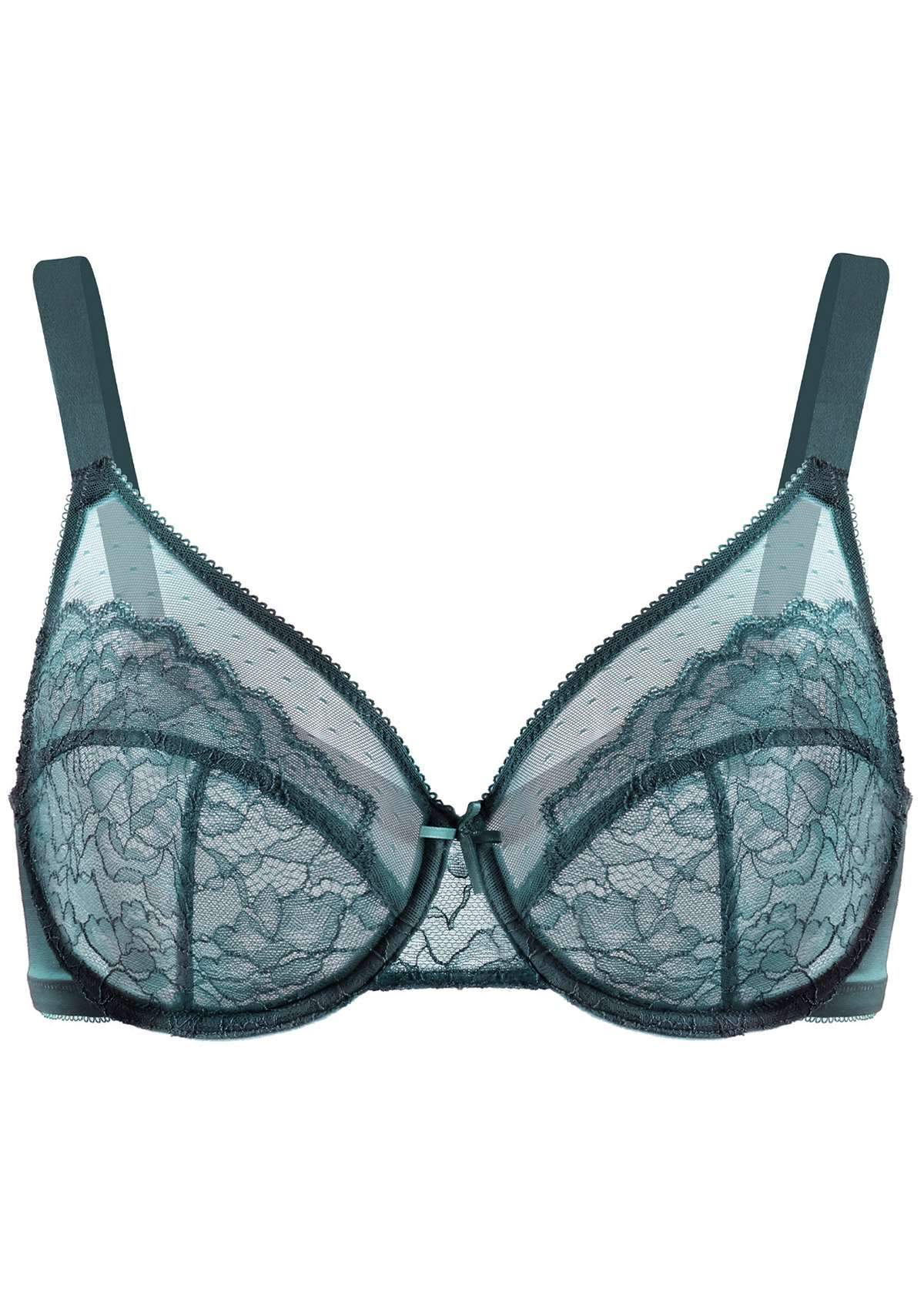 HSIA Enchante Bra And Underwear Set: Sexy, Comfortable See-Through Bra - Balsam Blue / 34 / C