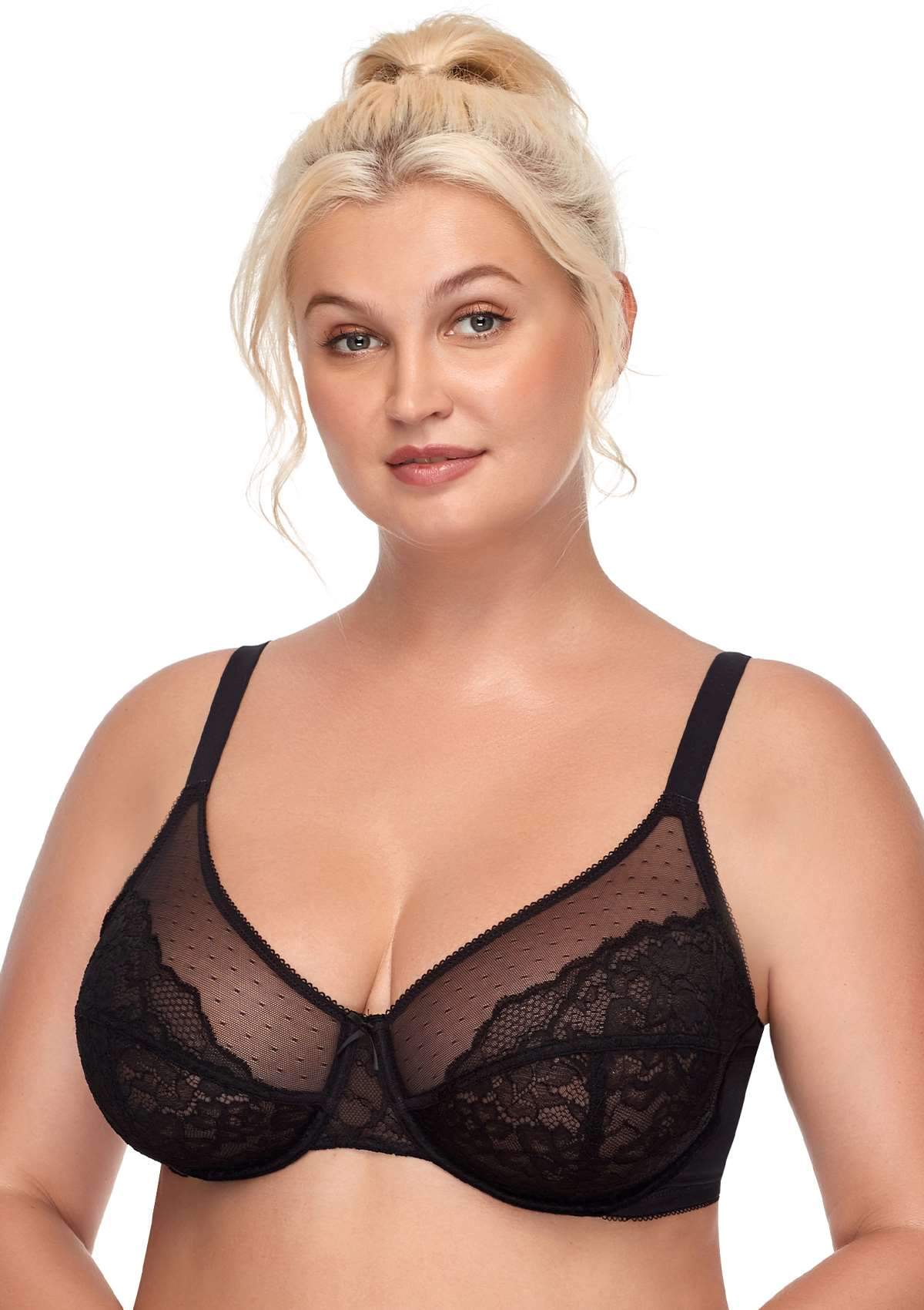 HSIA Enchante Lace Wire Bra For Lifting And Separating Large Breasts - Black / 36 / DD/E