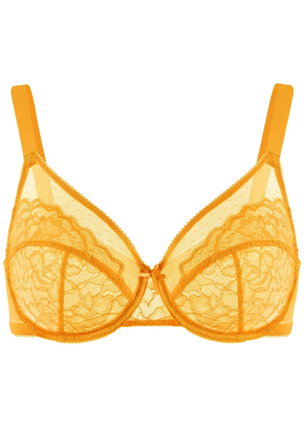 HSIA Enchante Bra And Panty Sets: Unpadded Bra With Back Support - Cadmium Yellow / 40 / DDD/F