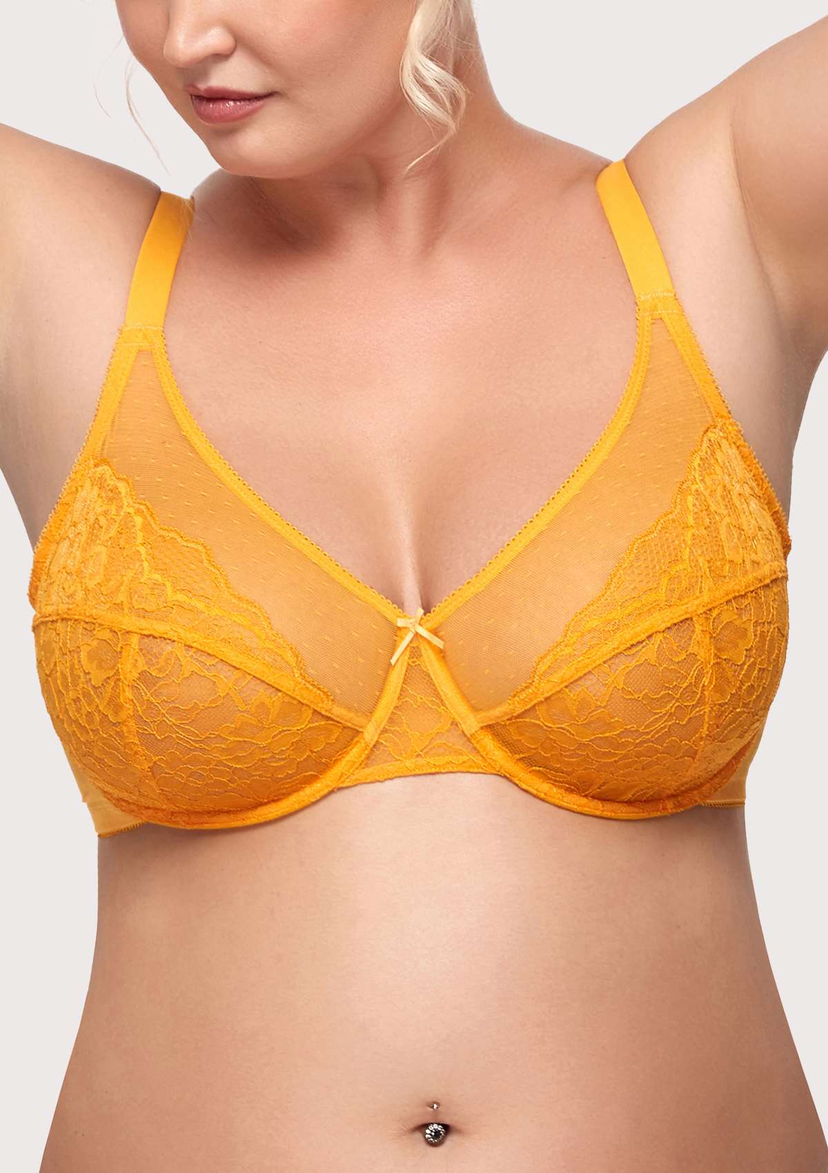 HSIA Enchante Bra And Panty Sets: Unpadded Bra With Back Support - Cadmium Yellow / 42 / H