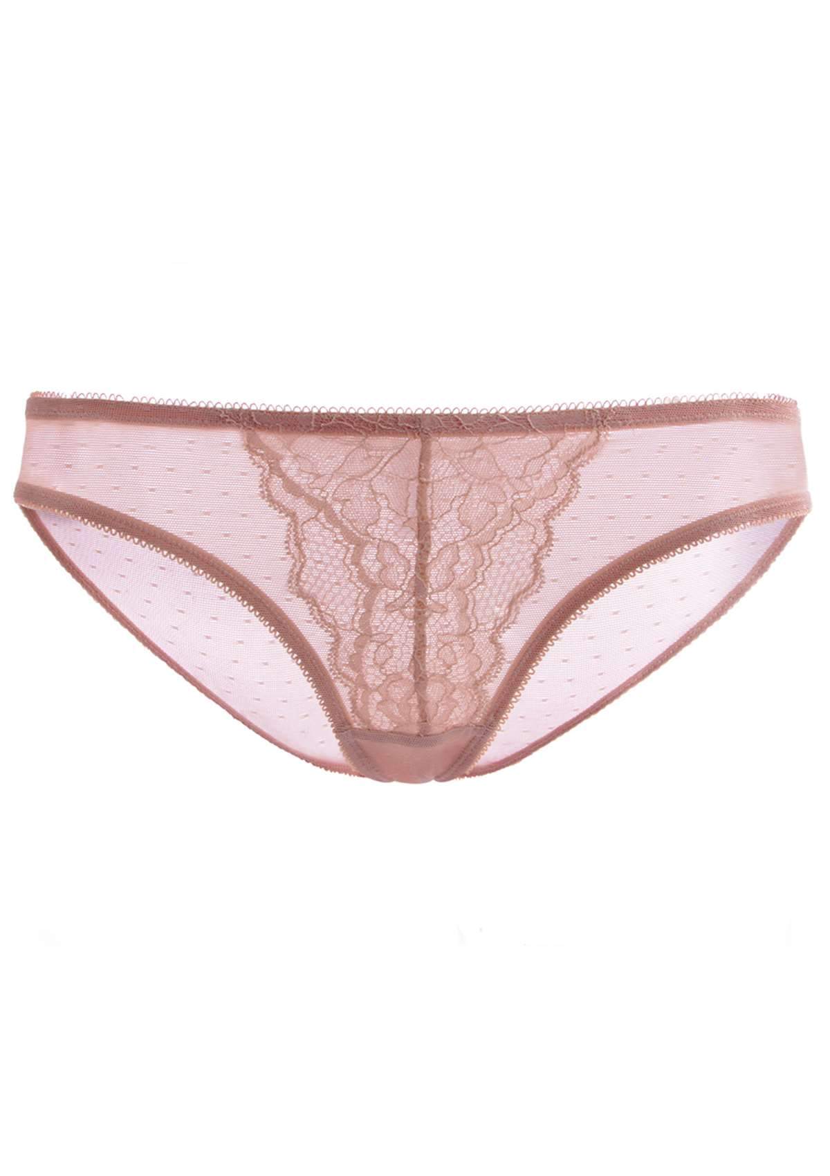 HSIA Enchante Sheer Lace Mesh Mid Rise Bikini Underwear - XXXL / Light Coral