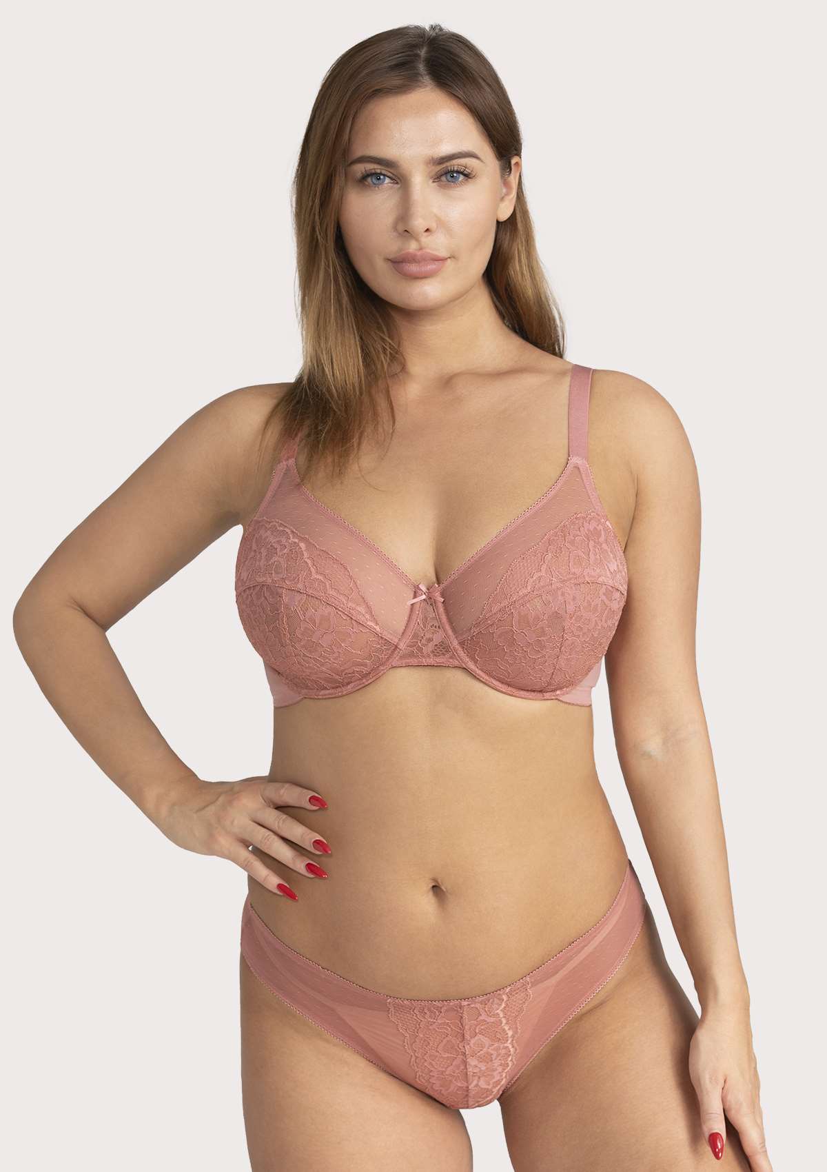 HSIA Enchante Lace Panties And Bra Set: Underwire Bra No Padding - Light Coral / 36 / I