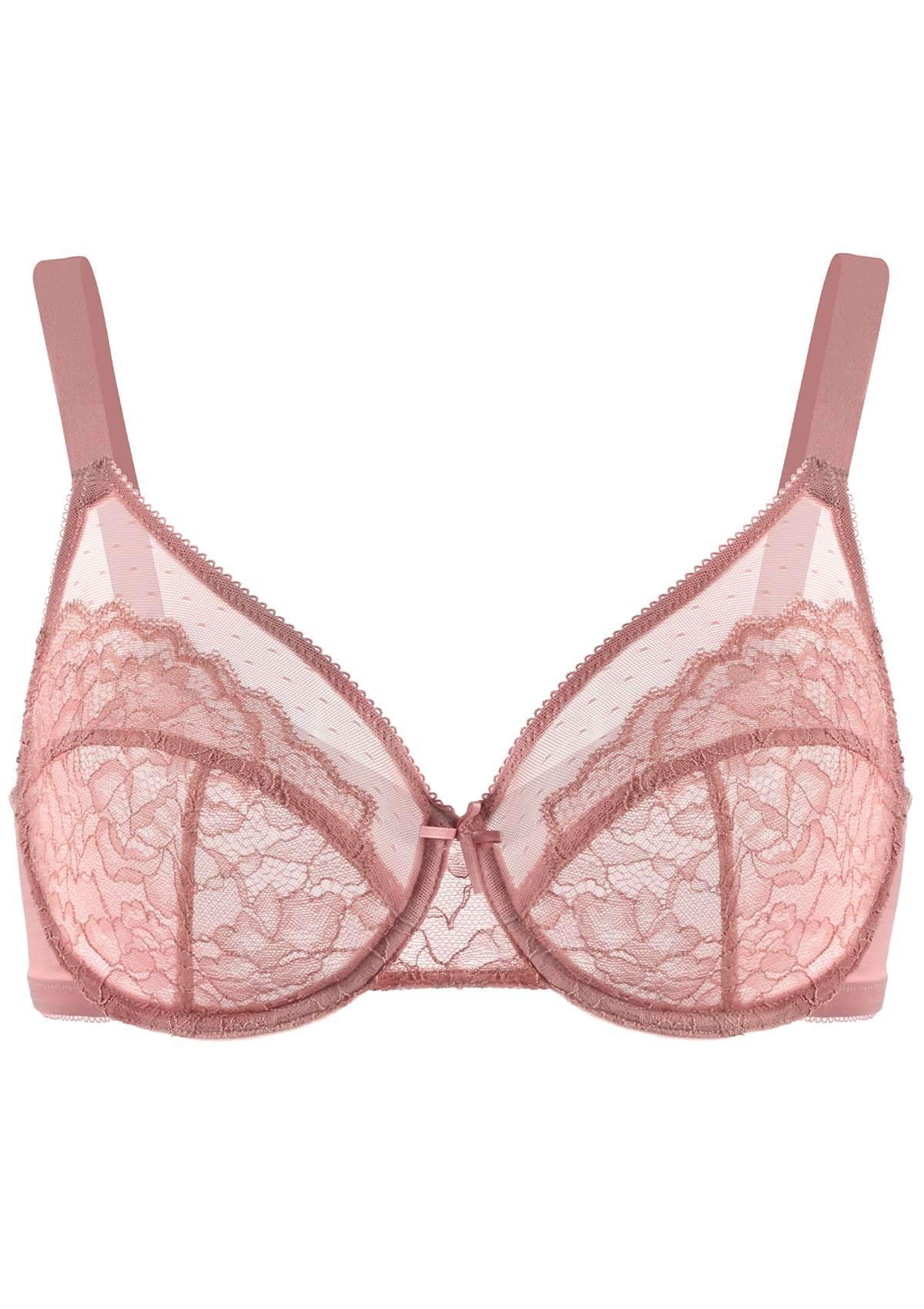 HSIA Enchante Lace Panties And Bra Set: Underwire Bra No Padding - Light Coral / 40 / C