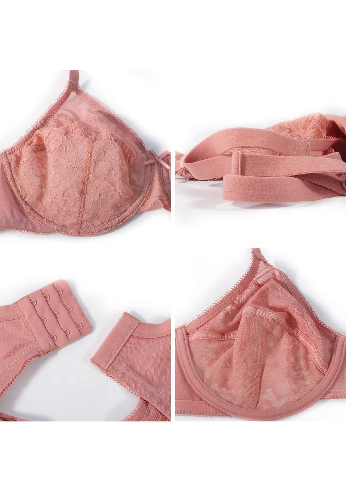 HSIA Enchante Lace Panties And Bra Set: Underwire Bra No Padding - Light Coral / 34 / DD/E