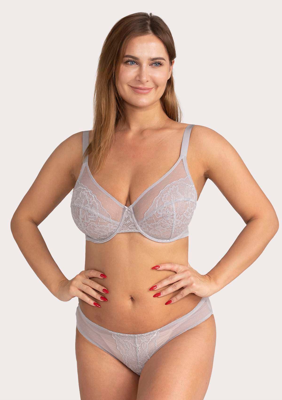 HSIA Enchante Lace Bra And Panties Set: Back Support Bra For Posture - Light Gray / 36 / D