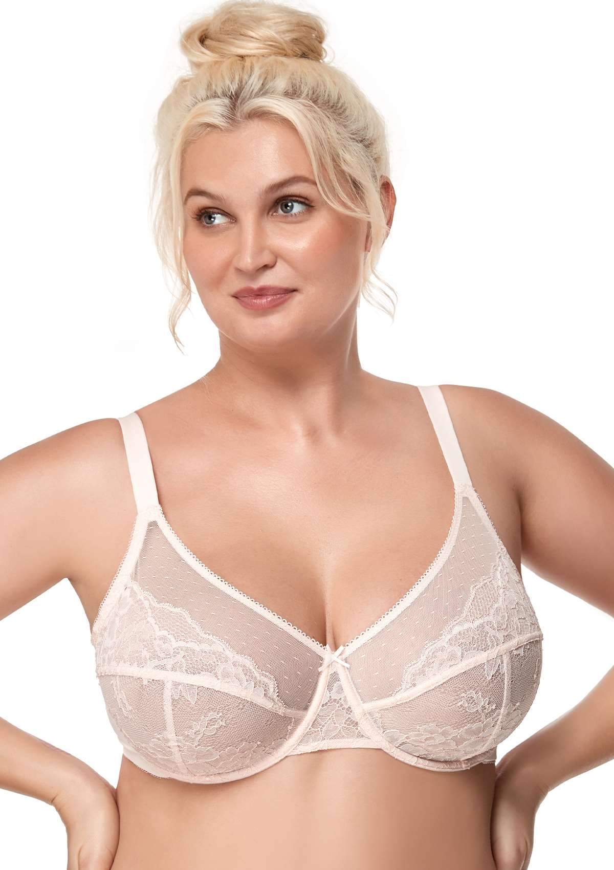 HSIA Enchante Lacy Bra: Comfy Sheer Lace Bra With Lift - Dusty Peach / 46 / D