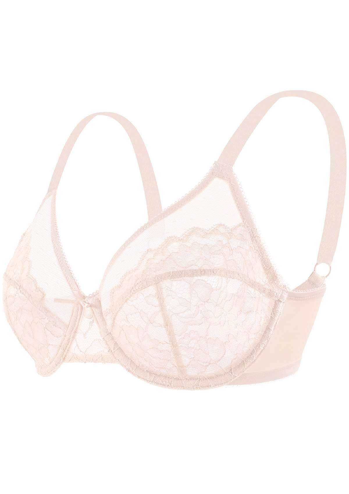 HSIA Enchante Lacy Bra: Comfy Sheer Lace Bra With Lift - Dusty Peach / 38 / I