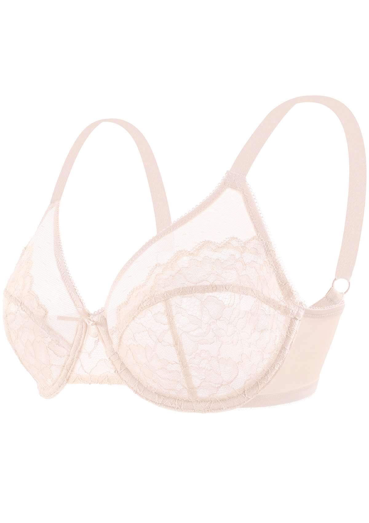 HSIA Enchante Lacy Bra: Comfy Sheer Lace Bra With Lift - Dusty Peach / 46 / DD/E