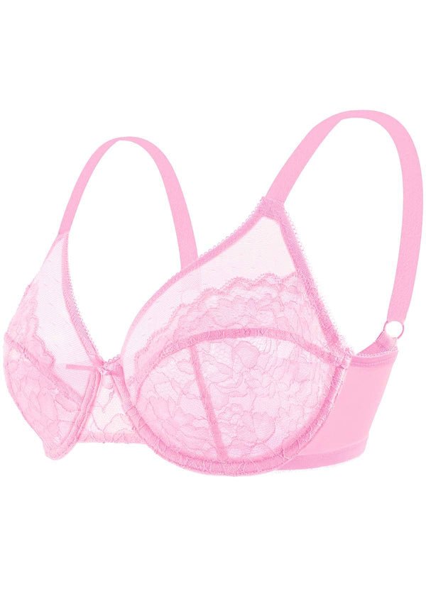 HSIA Enchante Lacy Bra: Comfy Sheer Lace Bra With Lift - Pink / 44 / DD/E