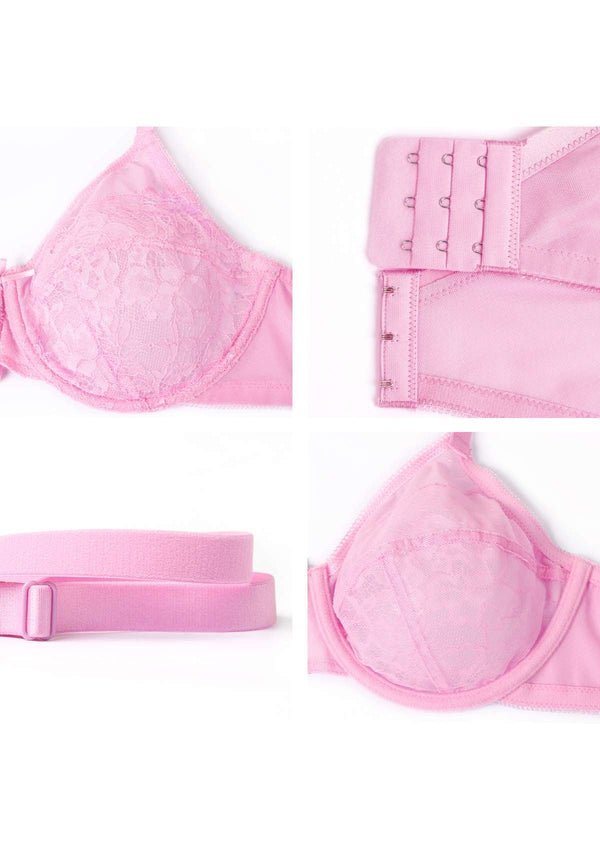 HSIA Enchante Lacy Bra: Comfy Sheer Lace Bra With Lift - Pink / 40 / D