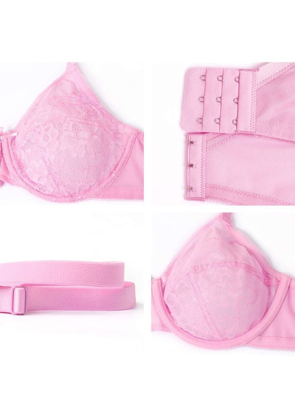 HSIA Enchante Lacy Bra: Comfy Sheer Lace Bra With Lift - Pink / 34 / G