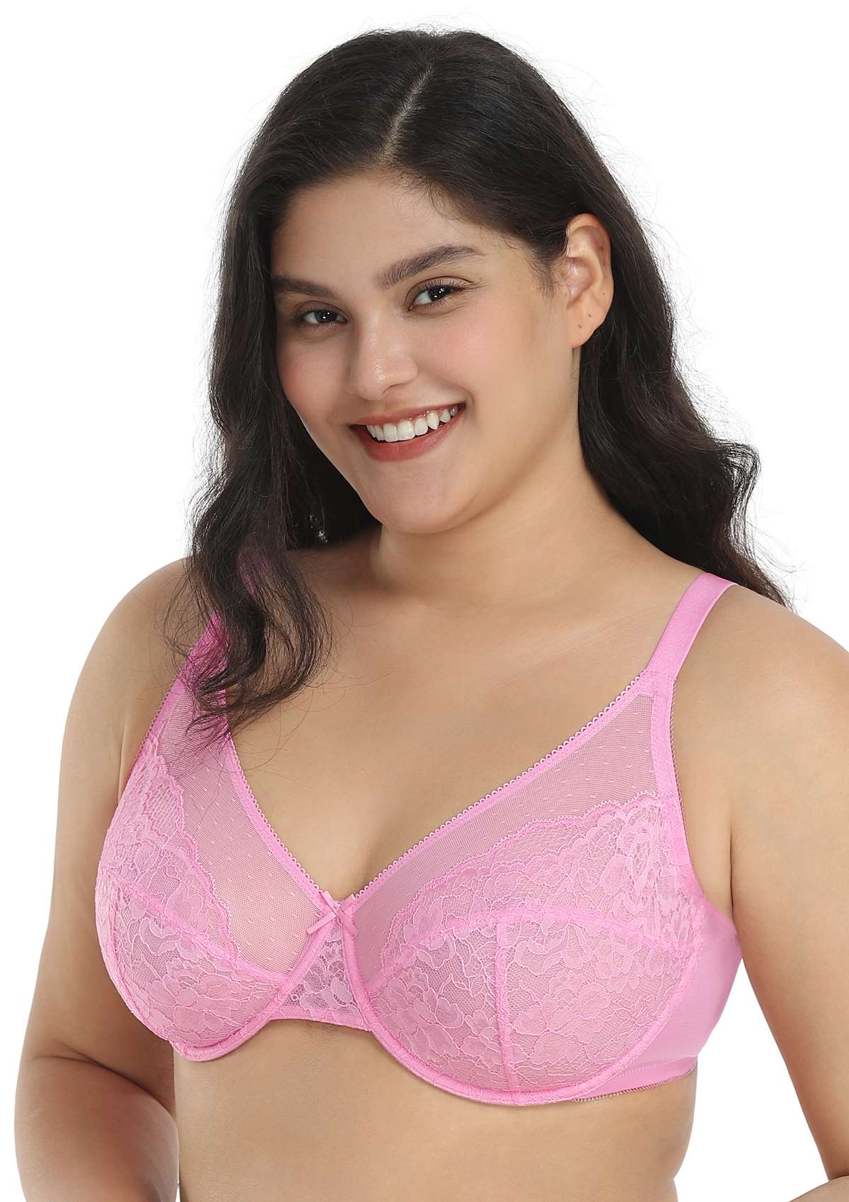 HSIA Enchante Lacy Bra: Comfy Sheer Lace Bra With Lift - Pink / 40 / DDD/F
