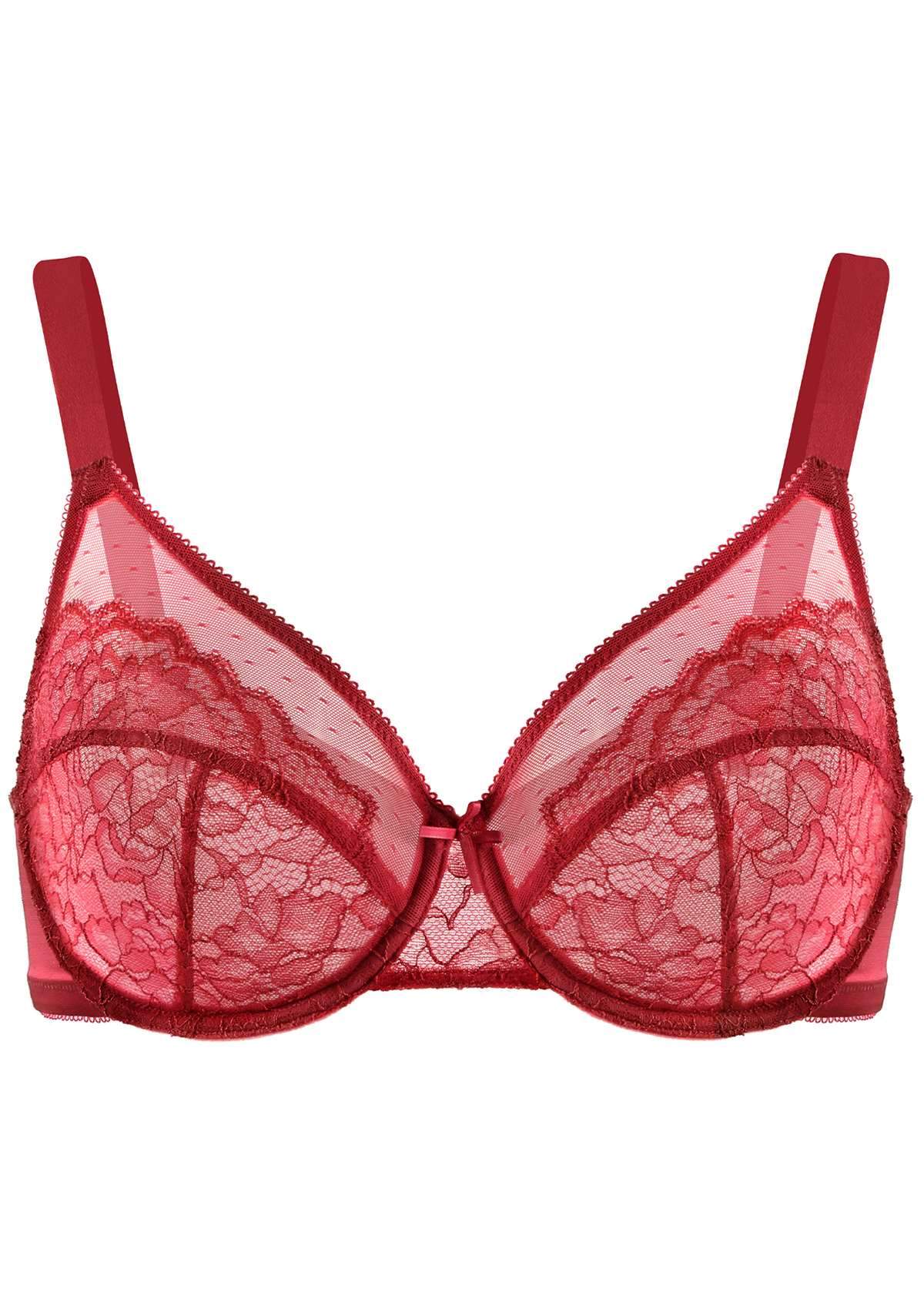 HSIA Enchante Full Support Lace Underwire Bra: Ideal For Big Breasts - Red / 34 / D
