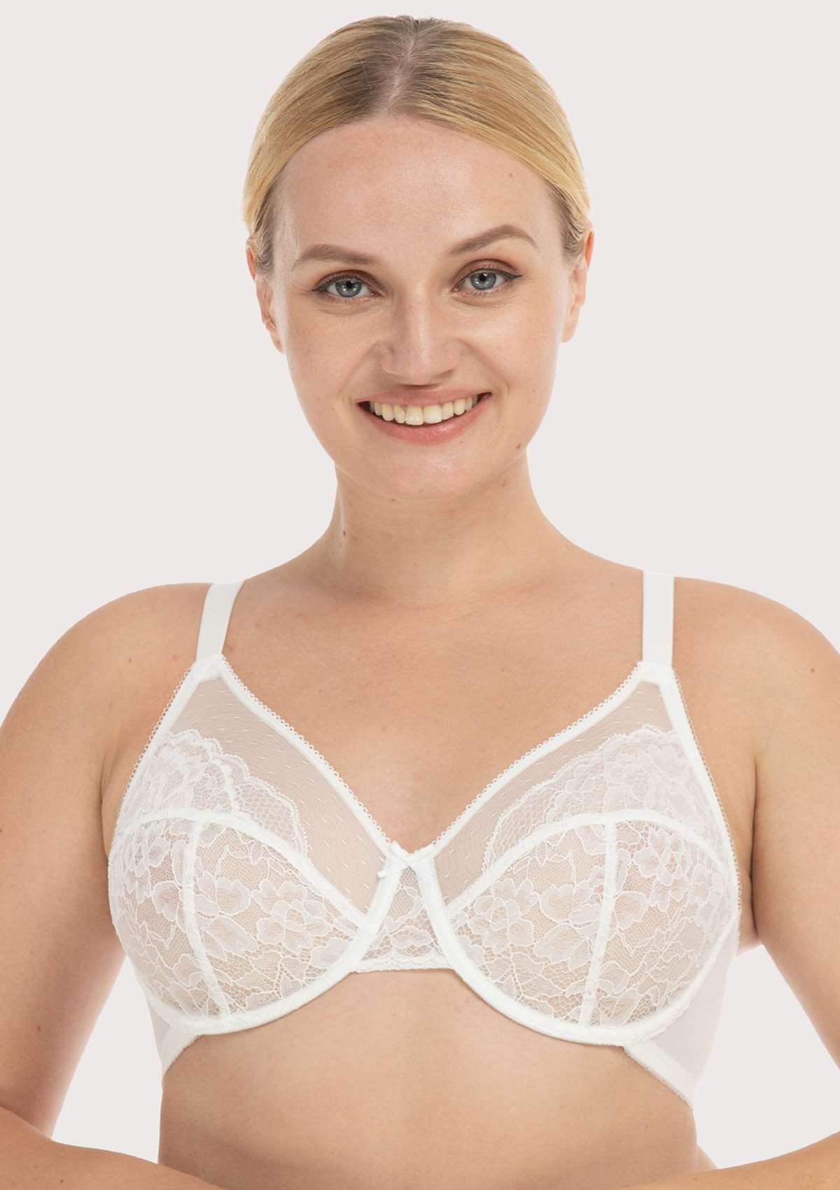 HSIA Enchante Lace Bra And Panties Set: Bra For Side And Back Fat - White / 46 / C