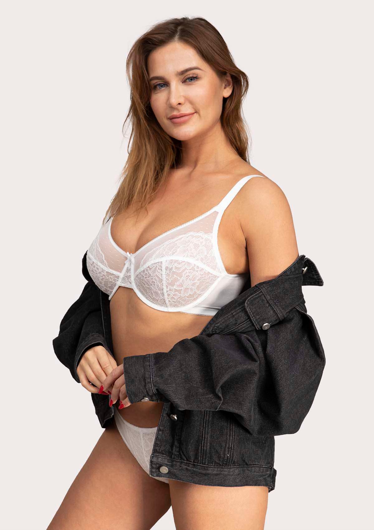 HSIA Enchante Lace Bra And Panties Set: Bra For Side And Back Fat - White / 44 / D