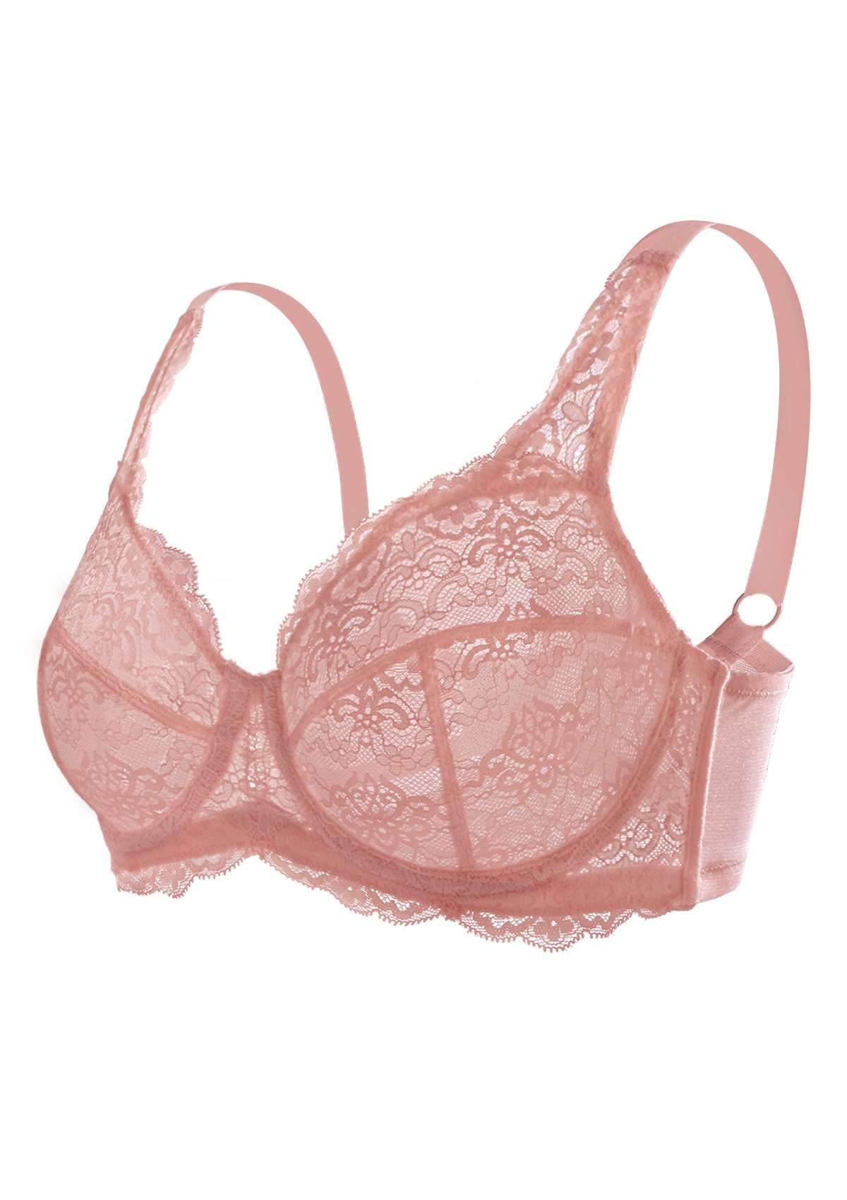 HSIA Forget Me Not Thin Bra: Wide Band Bra For Wide Set Breasts - Dusty Peach / 42 / DDD/F
