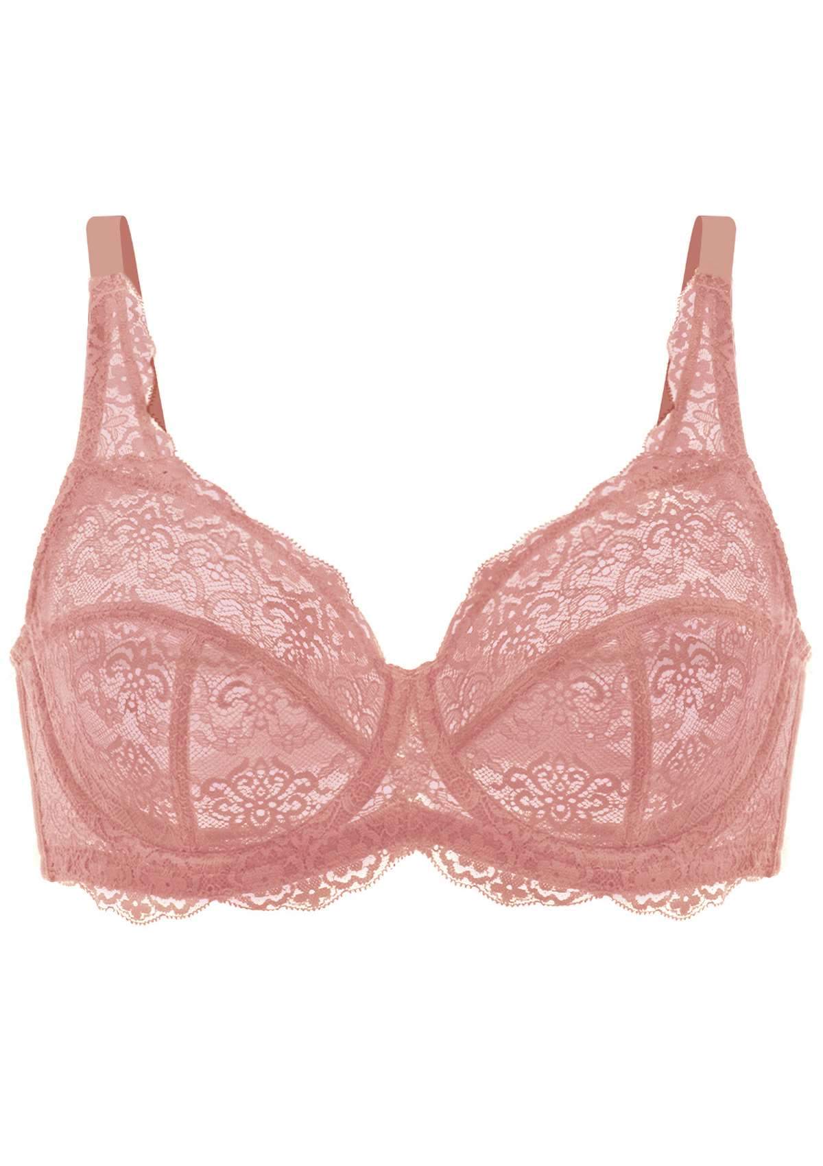 HSIA Forget Me Not Thin Bra: Wide Band Bra For Wide Set Breasts - Dusty Peach / 42 / DDD/F