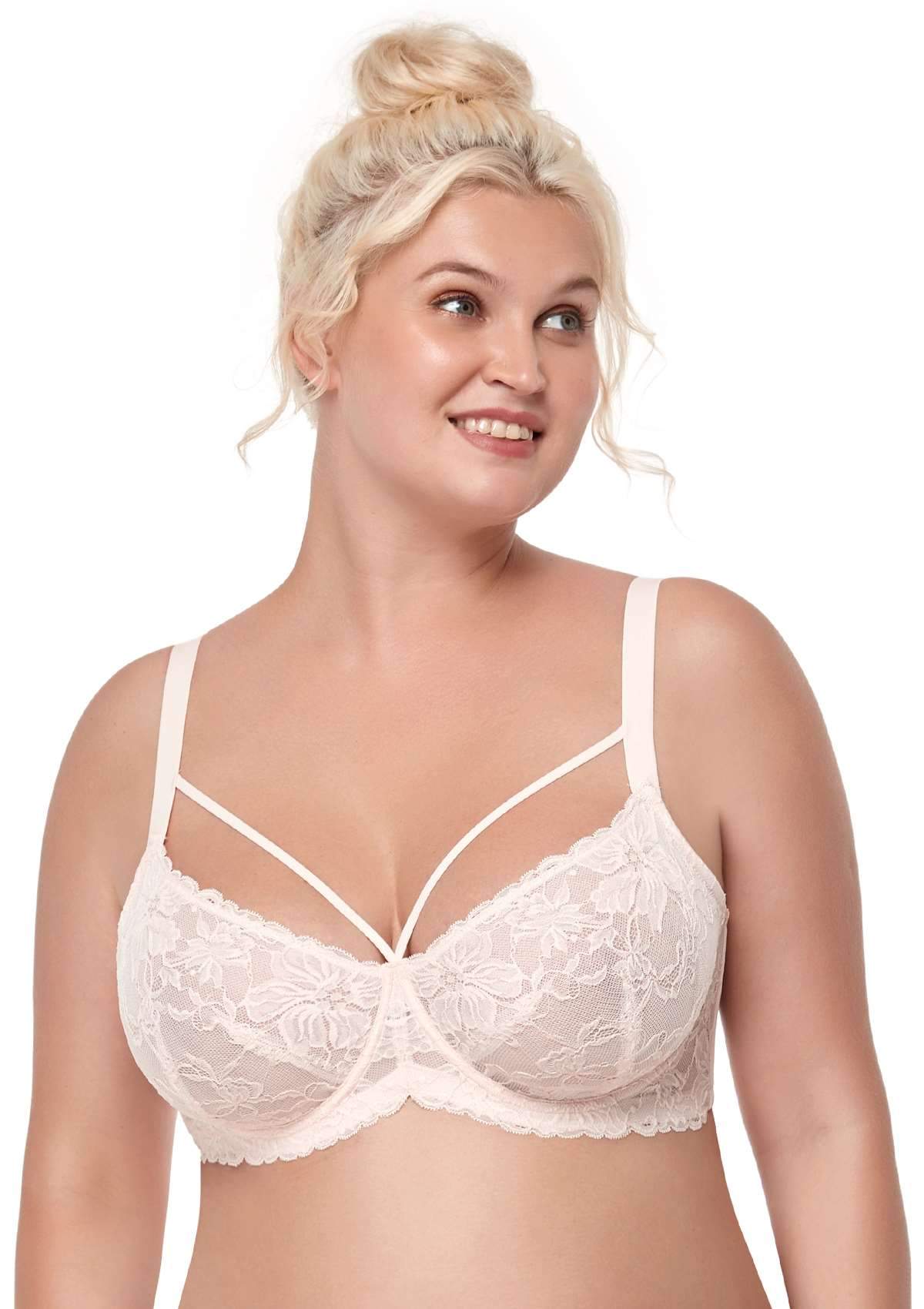 HSIA Pretty In Petals Underwire Lace Bra: No Padding, Full Cup Bra - Pink / 34 / DDD/F