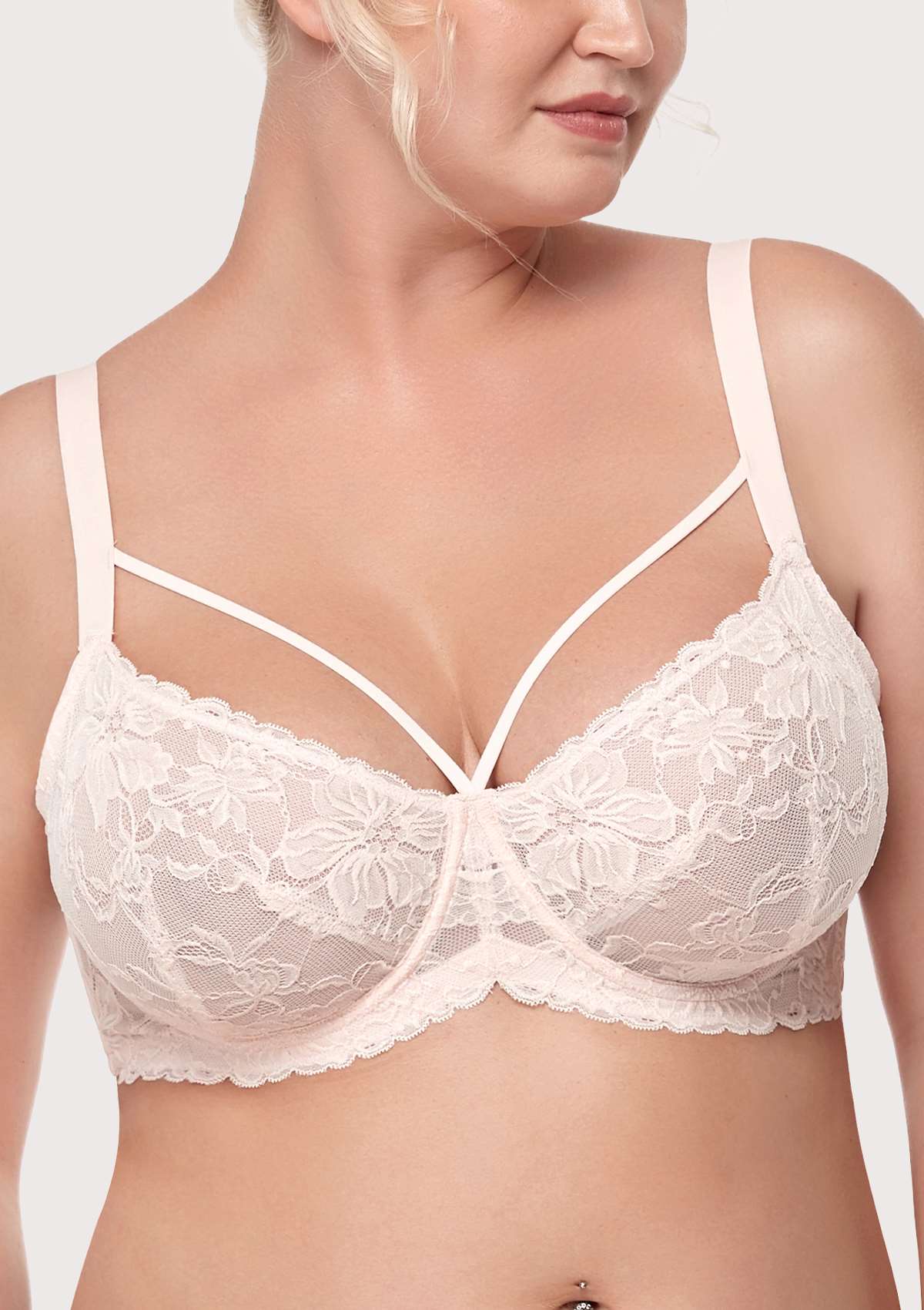 HSIA Pretty In Petals Underwire Lace Bra: No Padding, Full Cup Bra - Pink / 34 / DDD/F