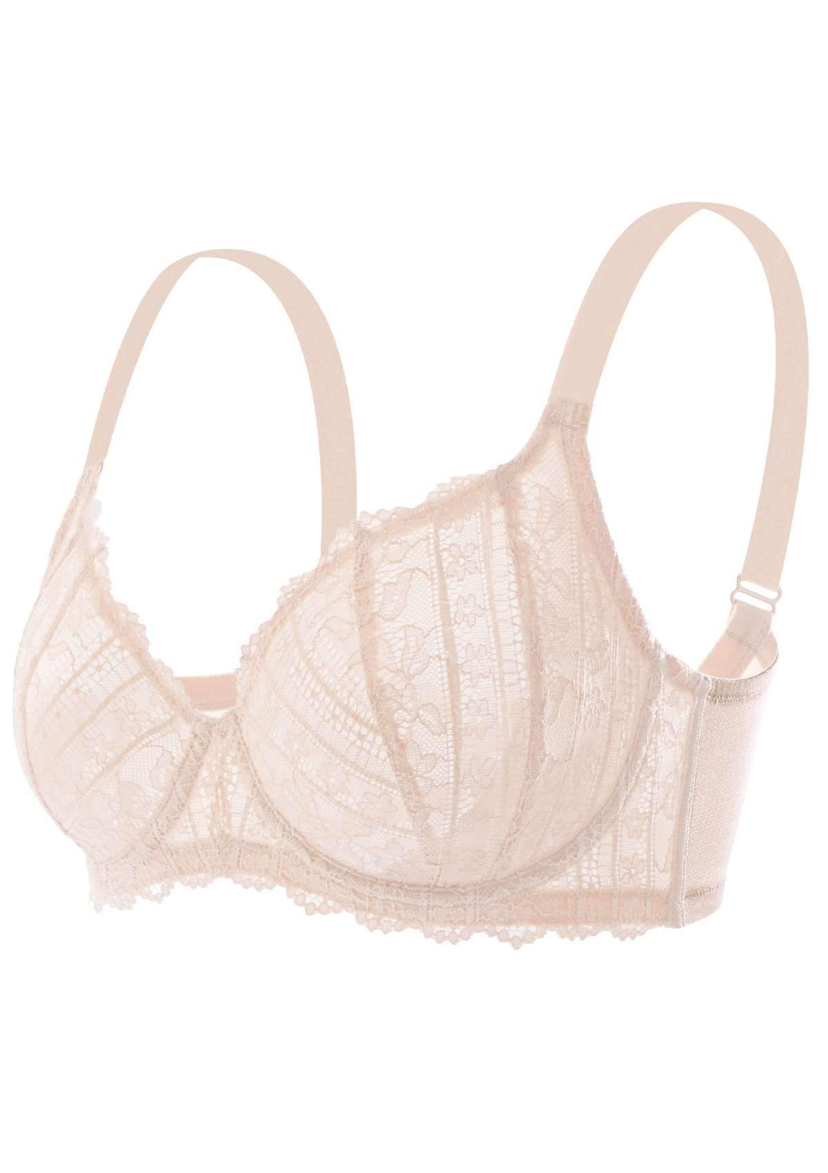 HSIA Vertical Lace Up Bra: Plus Size Back Smoothing Bra - Light Pink / 34 / DD/E