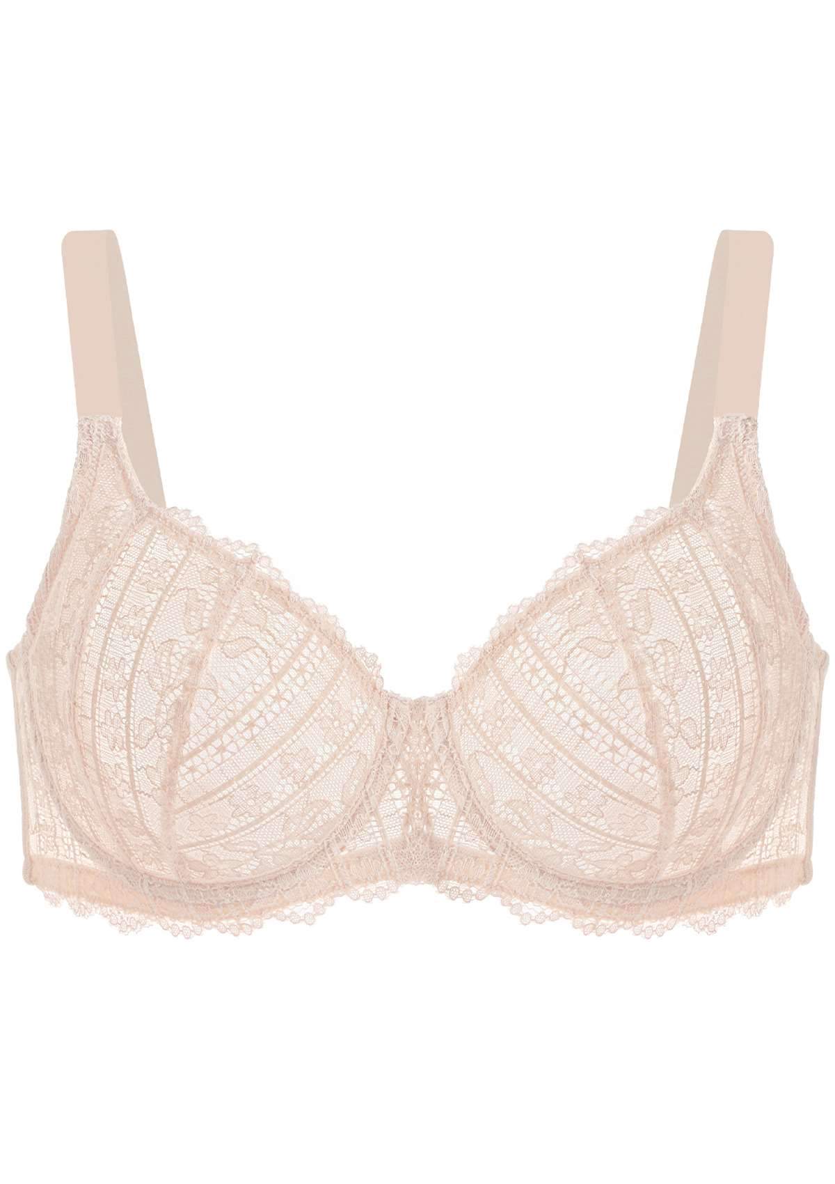HSIA Vertical Lace Up Bra: Plus Size Back Smoothing Bra - Light Pink / 34 / DDD/F