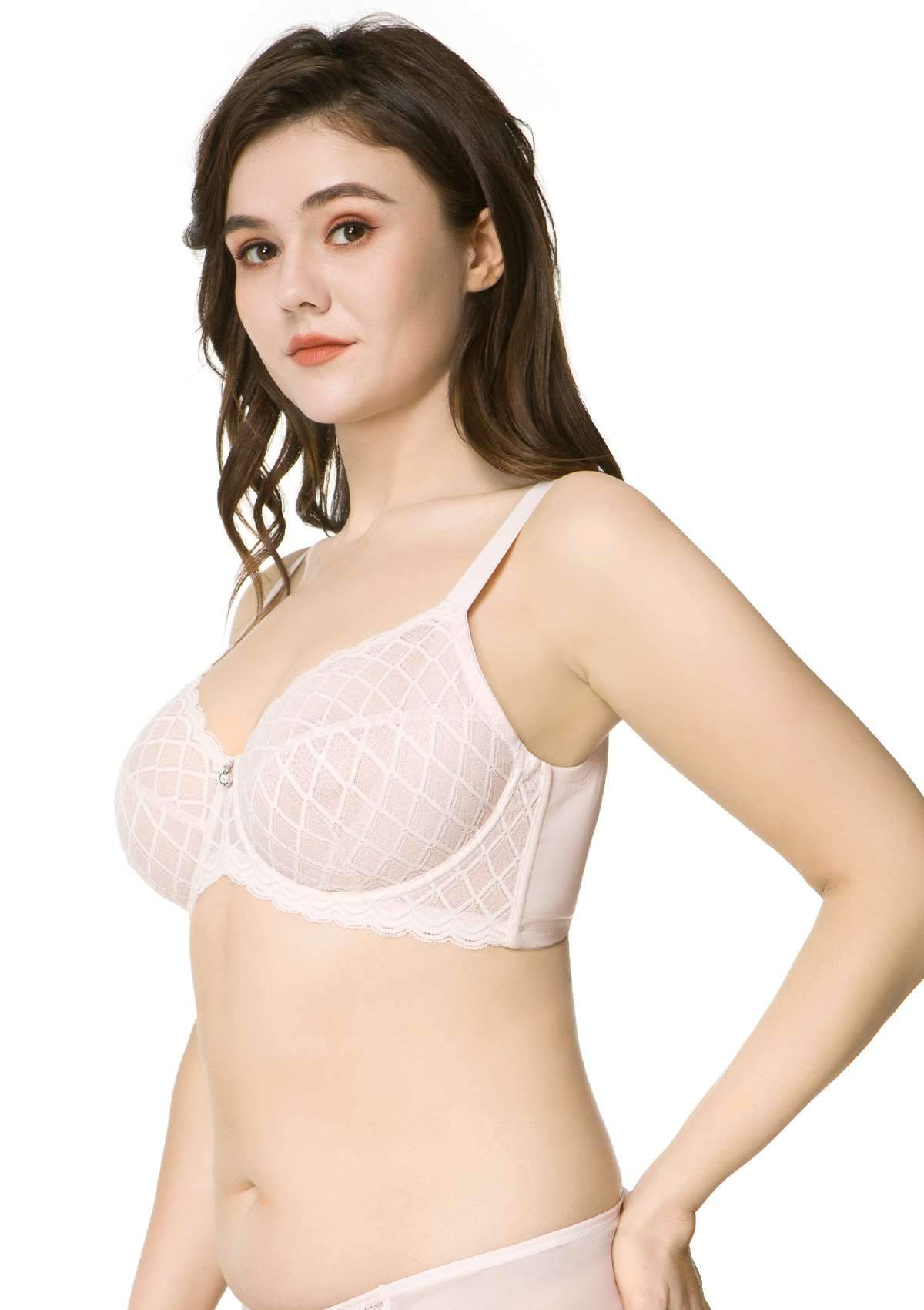 HSIA Plaid Full-Coverage Bra: Soft Bra With Thick Straps - Light Pink / 38 / D
