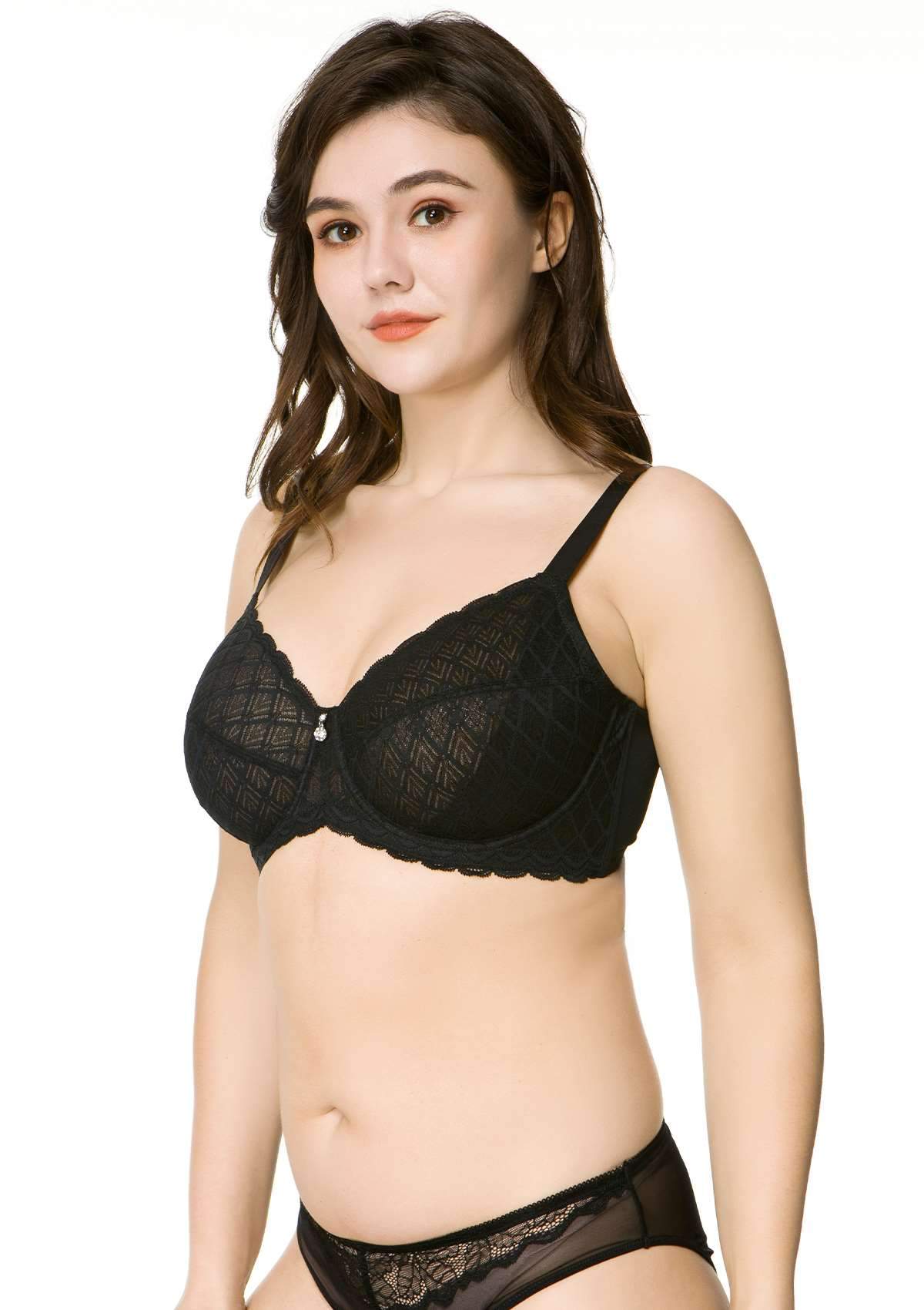 HSIA Plaid Full-Coverage Bra: Soft Bra With Thick Straps - Black / 42 / D