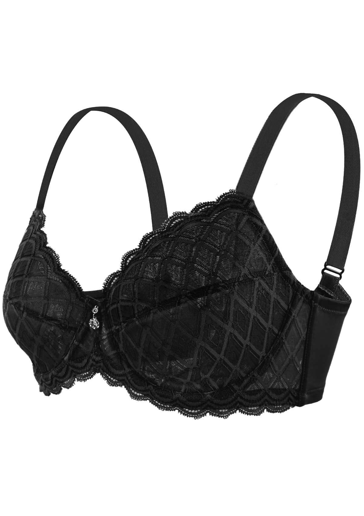 HSIA Plaid Full-Coverage Bra: Soft Bra With Thick Straps - Black / 34 / DD/E