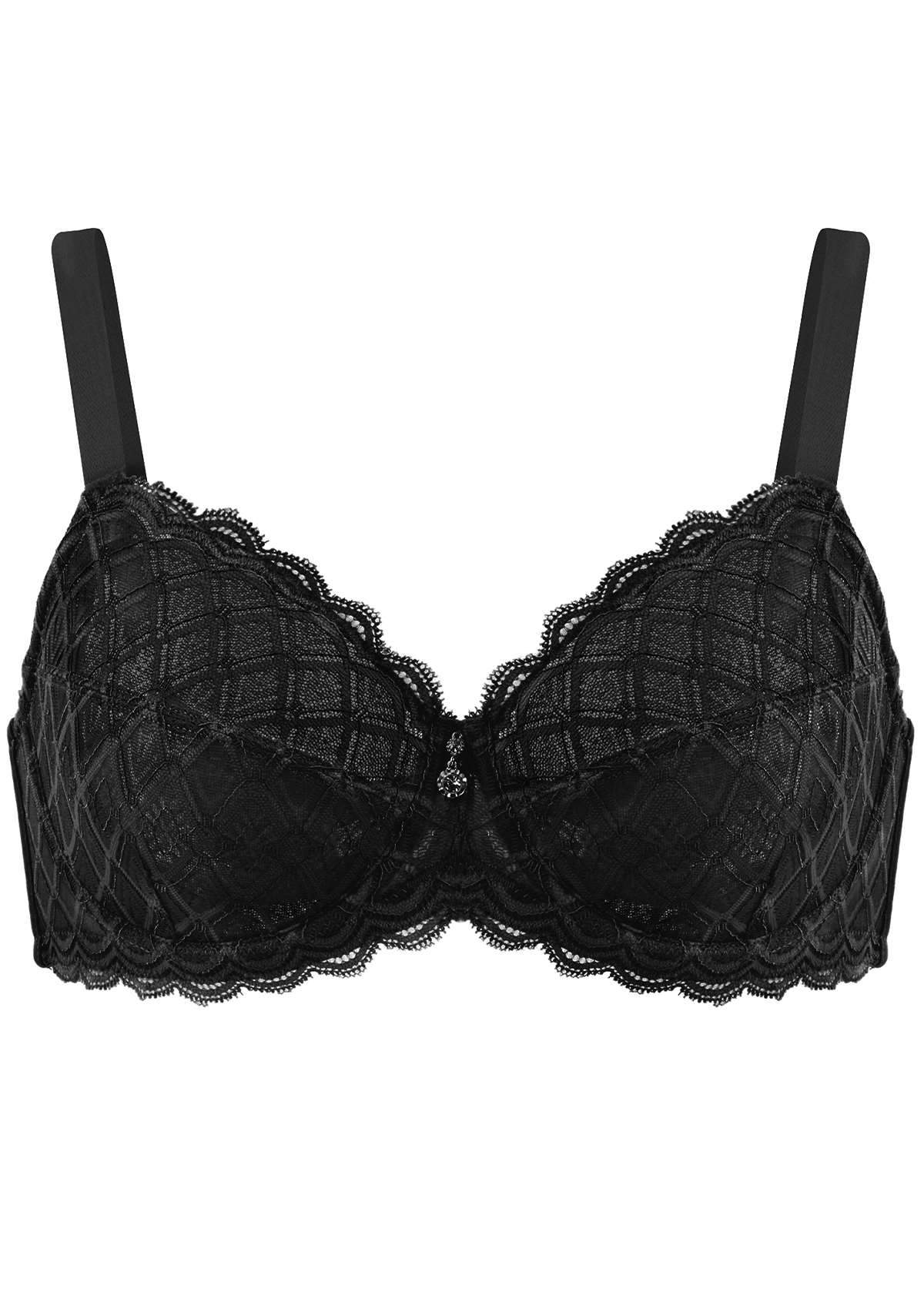 HSIA Plaid Full-Coverage Bra: Soft Bra With Thick Straps - Black / 42 / D