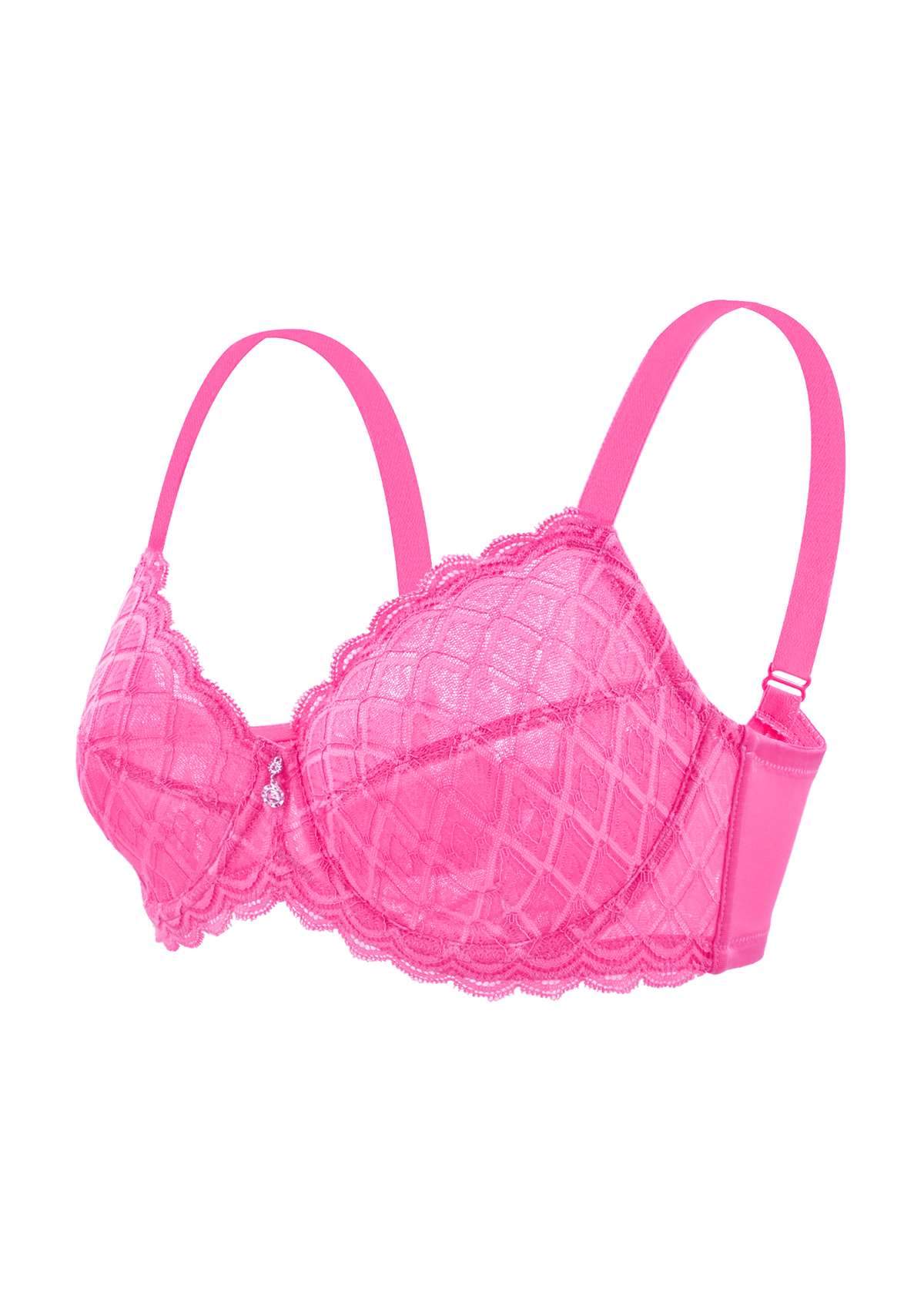 HSIA Plaid Lace Up Bra: Unlined Underwire Bra - Back Fat Hiding Bra - Hot Pink / 36 / C