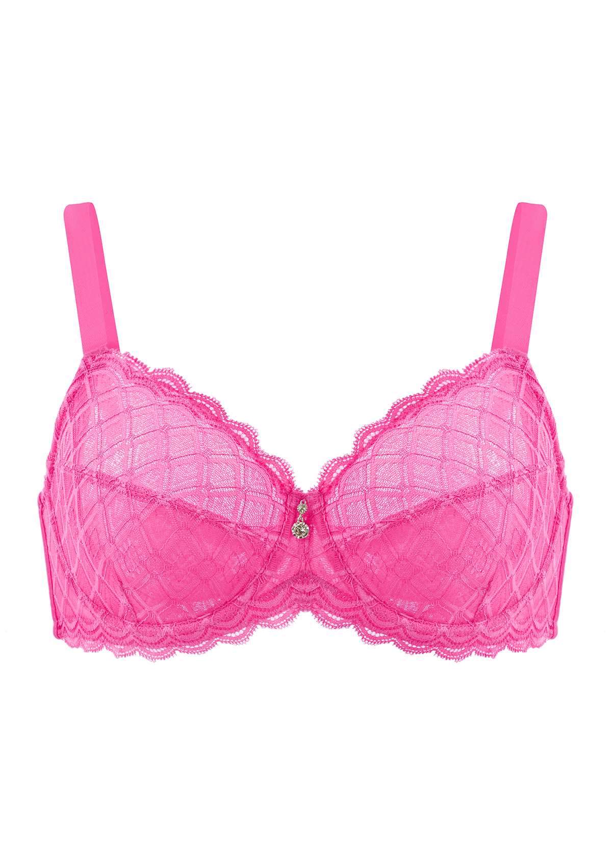 HSIA Plaid Lace Up Bra: Unlined Underwire Bra - Back Fat Hiding Bra - Hot Pink / 36 / D