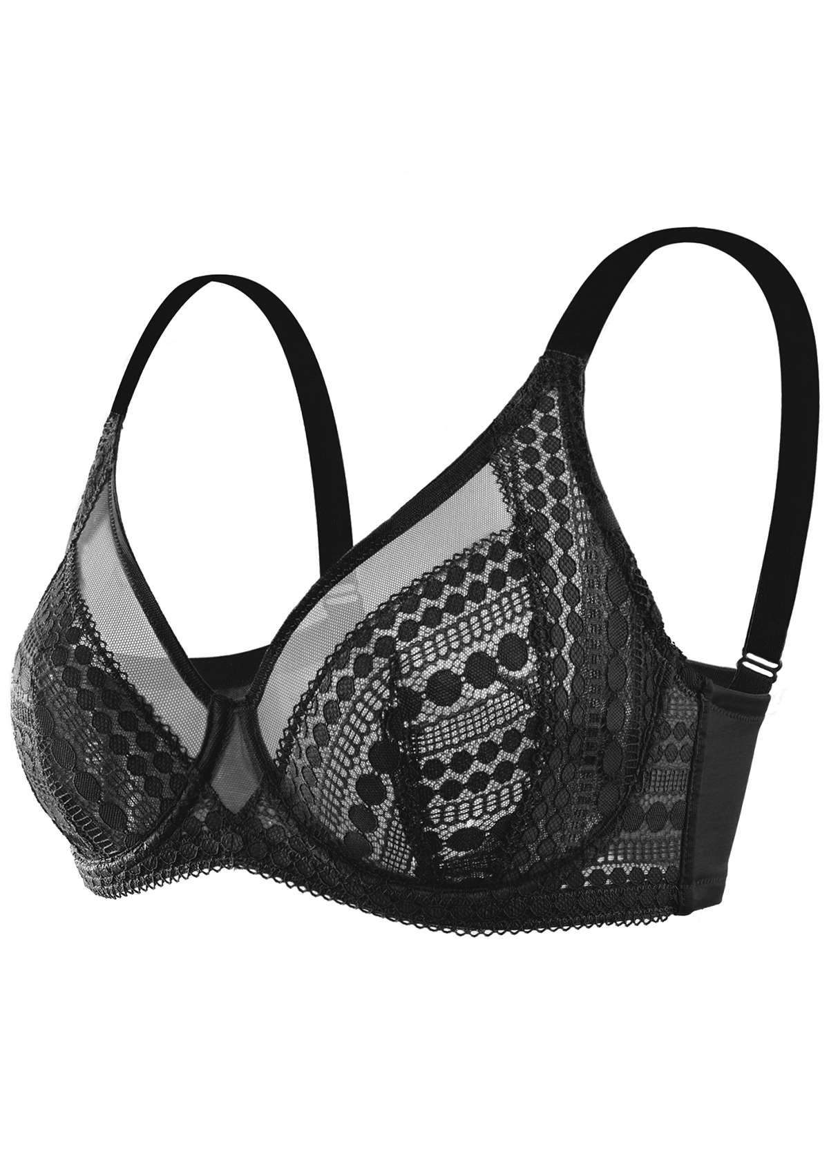 HSIA Heroine Matching Bra And Panties: Unlined Lace Unpadded Bra - Black / 34 / DD/E