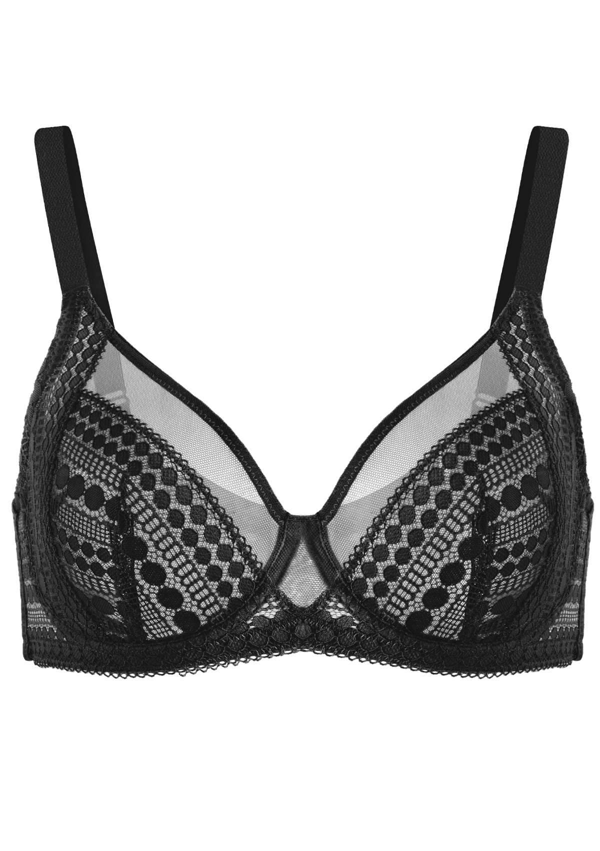 HSIA Heroine Matching Bra And Panties: Unlined Lace Unpadded Bra - Black / 34 / DD/E