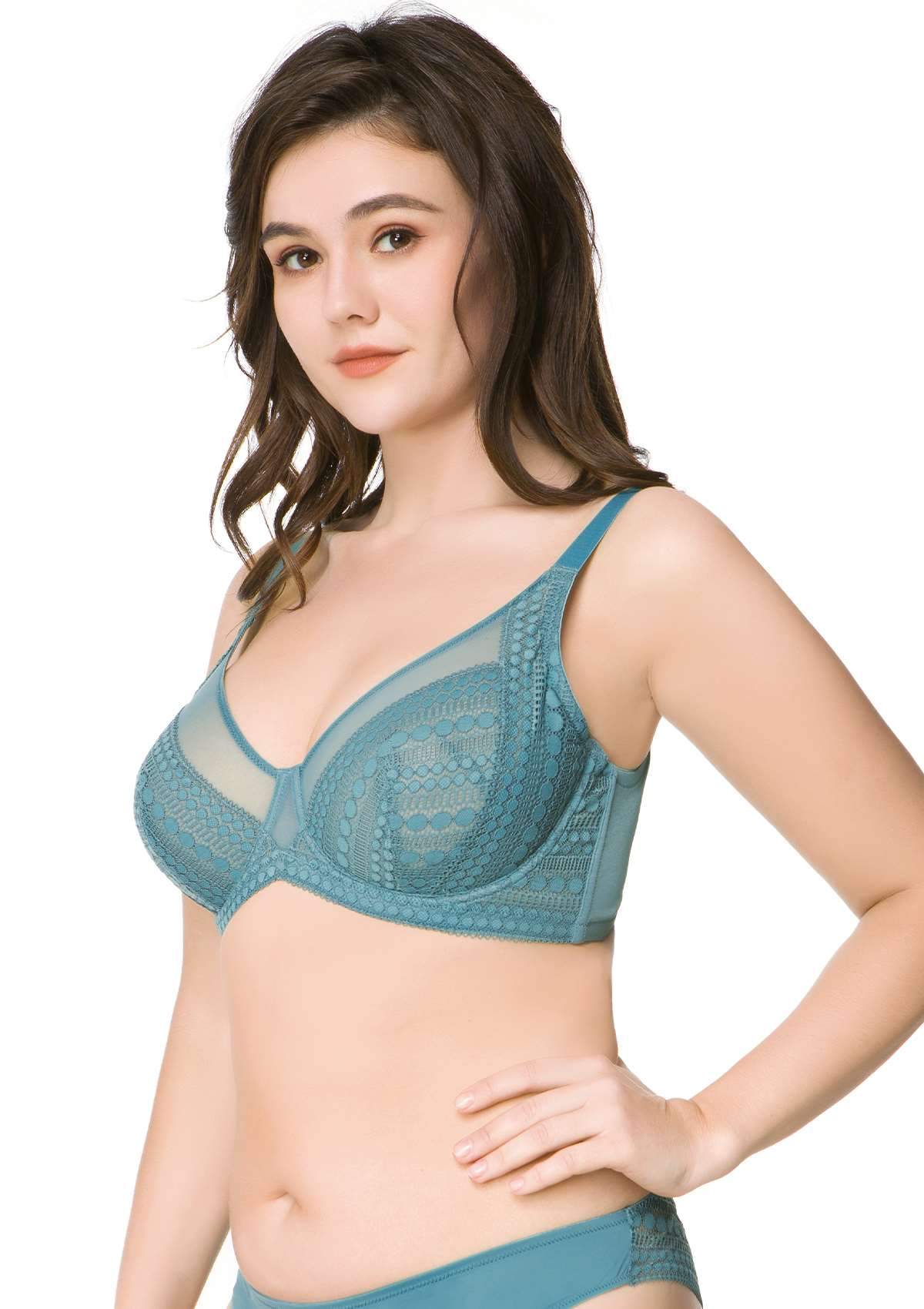 HSIA Heroine Matching Bra And Underwear Set: Bra For Big Boobs - Brittany Blue / 44 / D