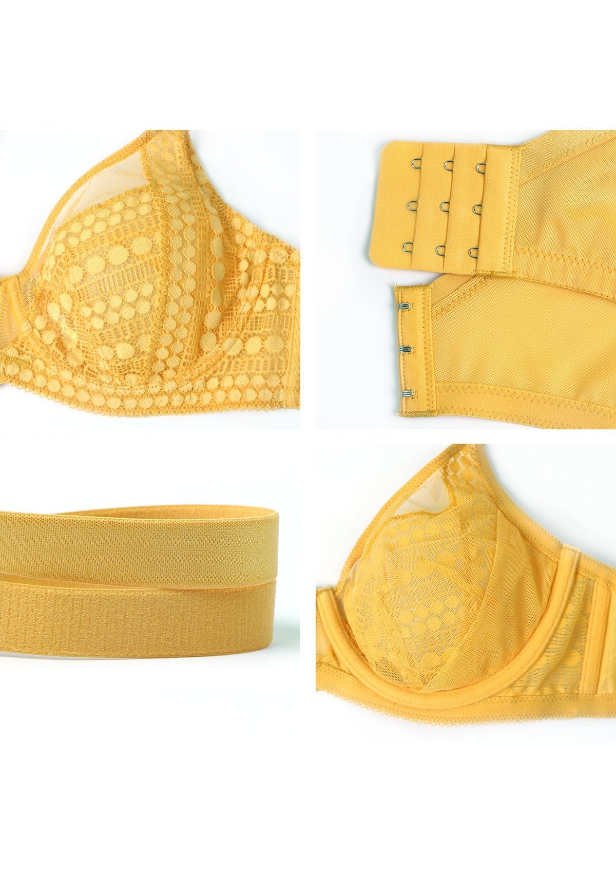 HSIA Heroine Lace Unlined Bra: Bra That Hides Back Fat - Plus Size - Yellow / 34 / DDD/F