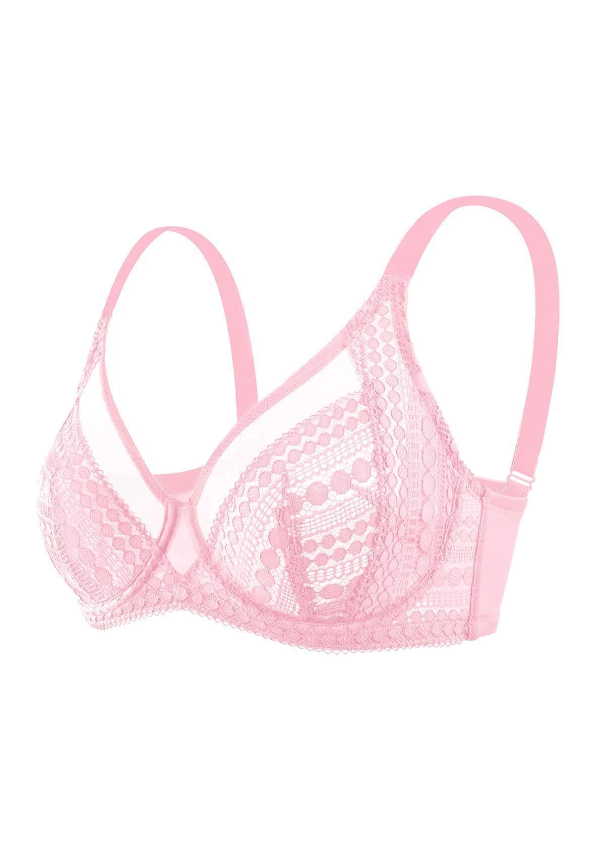 HSIA Heroine Lace Bra And Panties Set: Most Comfortable Supportive Bra - Pink / 40 / DD/E