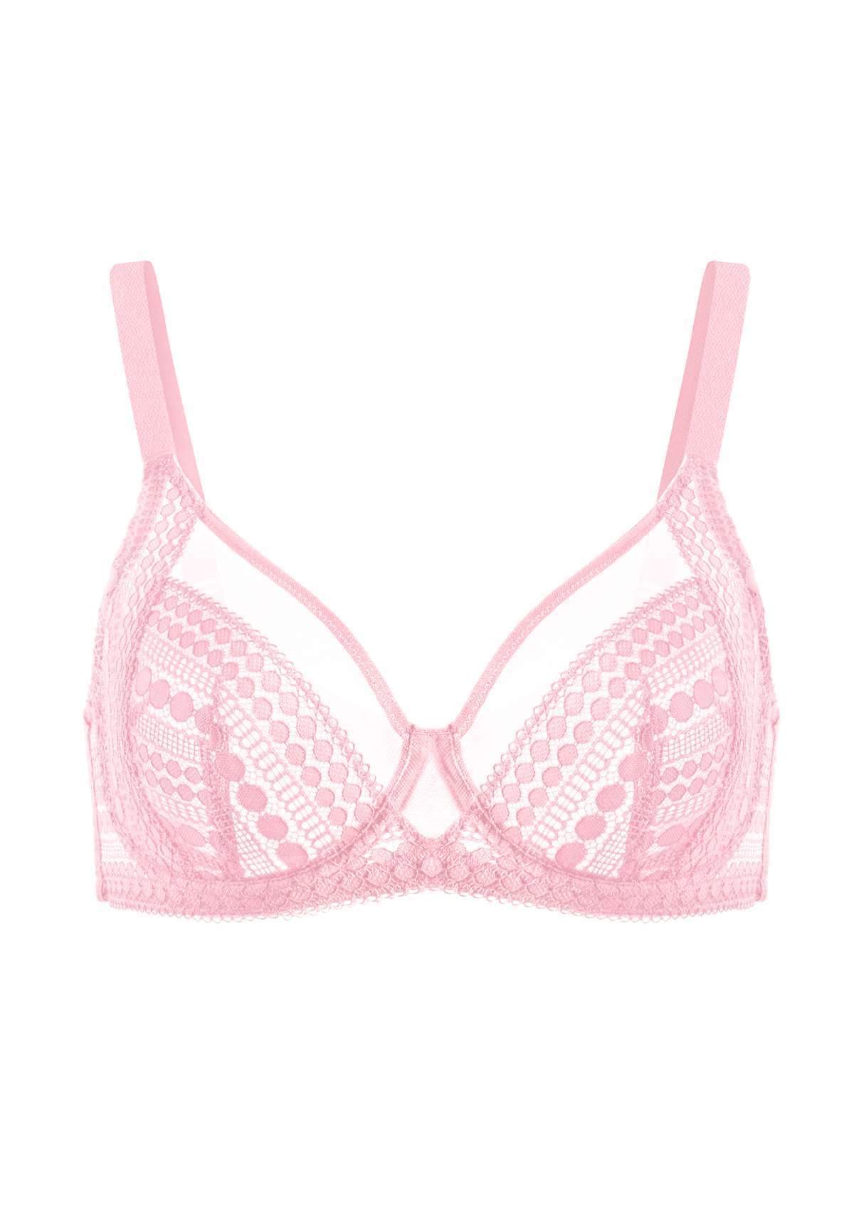 HSIA Heroine Lace Bra And Panties Set: Most Comfortable Supportive Bra - Pink / 34 / DDD/F