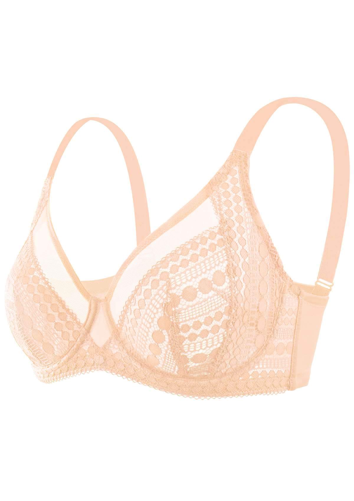 HSIA Heroine Lace Bra And Panty: Best Full Figure Minimizer Bra - Rose Cloud / 42 / D